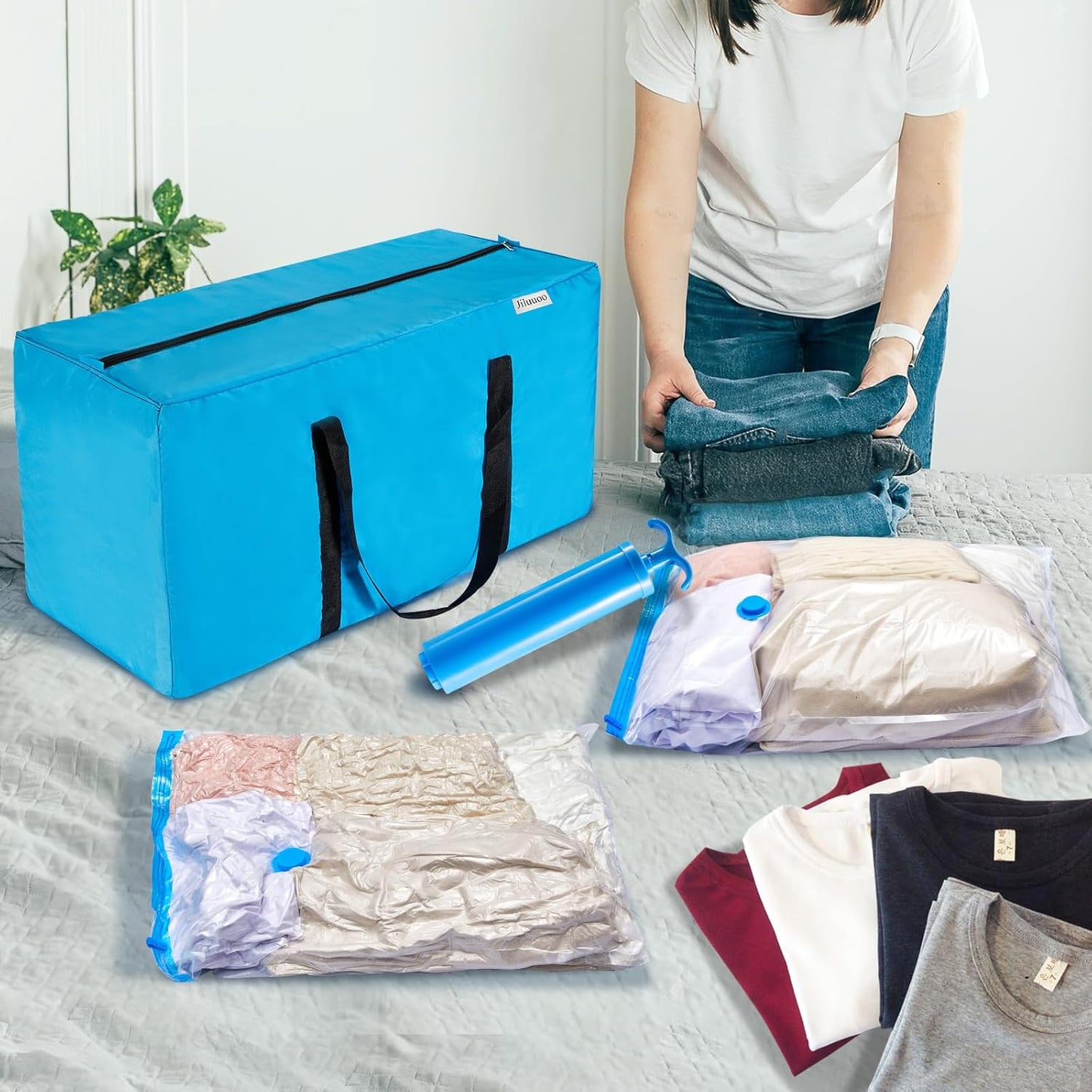 Extra Large Moving Bags Heavy Duty Space Saver Vacuum Storage Bag Vacuum Seal bags for Clothing Travel Packing bag Blue Bag for Moving Vaccine Sealed Blue Storage Bag (8 Pack)