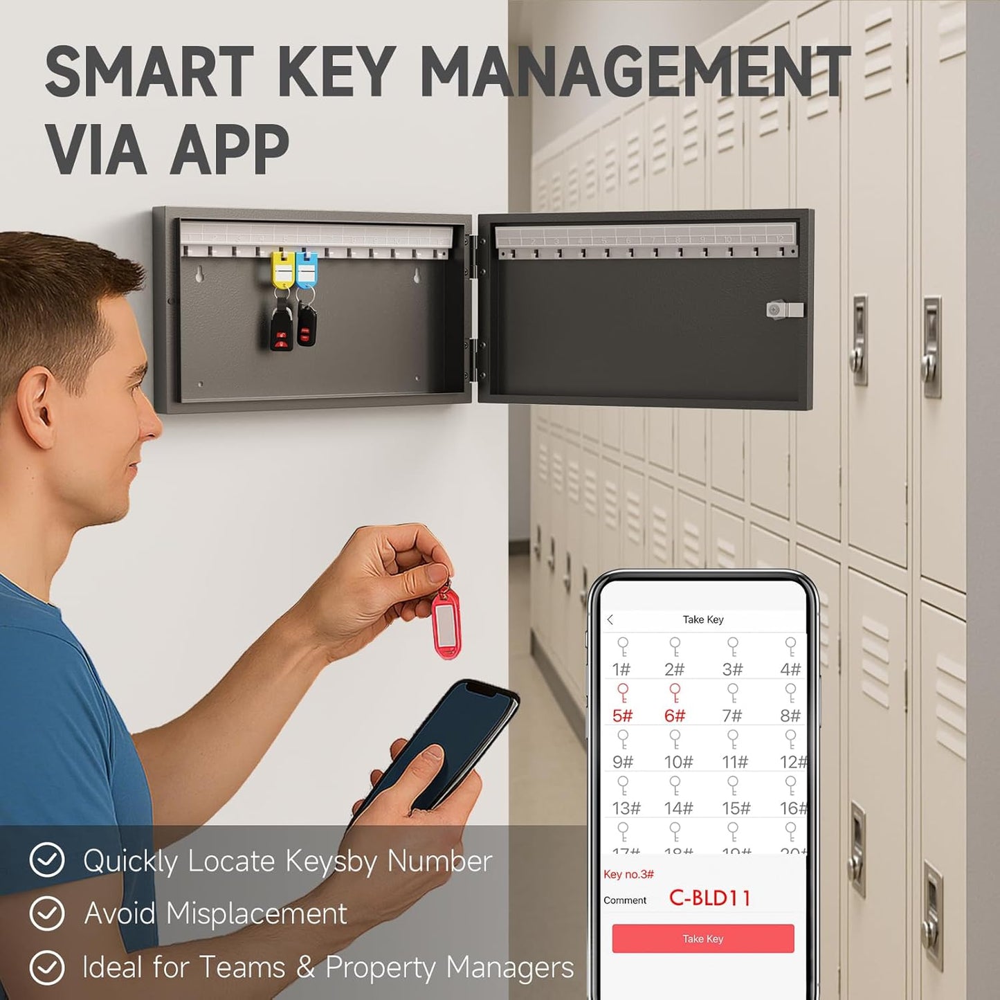 24-Key Cabinet Organizer - Key Lock Box & Safe Security Storage Holder for Valets, Hotels, Car & House Keys, Keeper Box - Black