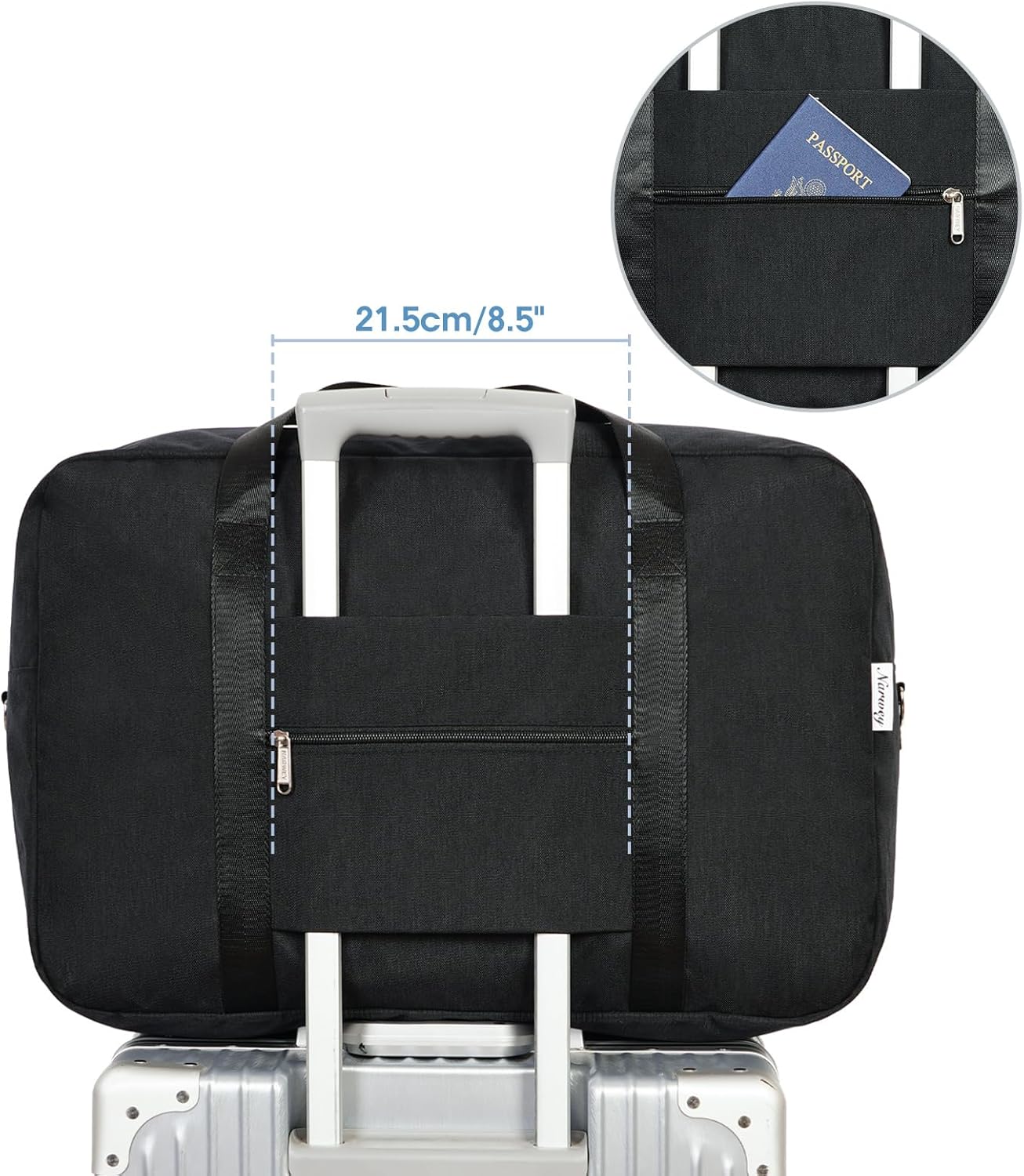 Carry on luaggage 22x14x9 Airlines Approved Foldable Carry on Bag Travel Duffel Packable Duffle Overnight for Women and Men 40L (Black)