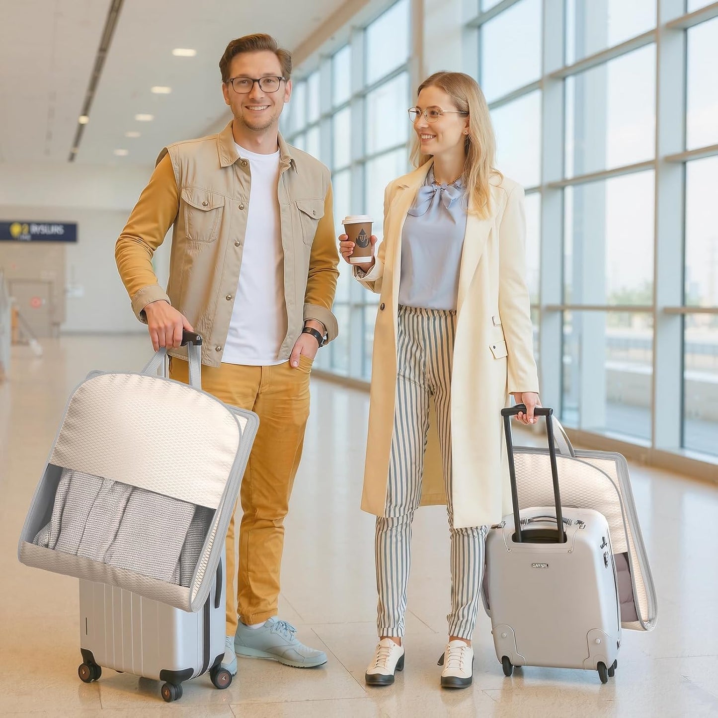 DIMJ 2 Pack 43" Garment Bags for Hanging Clothes - Space Saving Compression Suit Bag Travel with Handles Window, Washable Carry Clothing Storage Cover for Dress, Coats, Down Jacket, Shirts