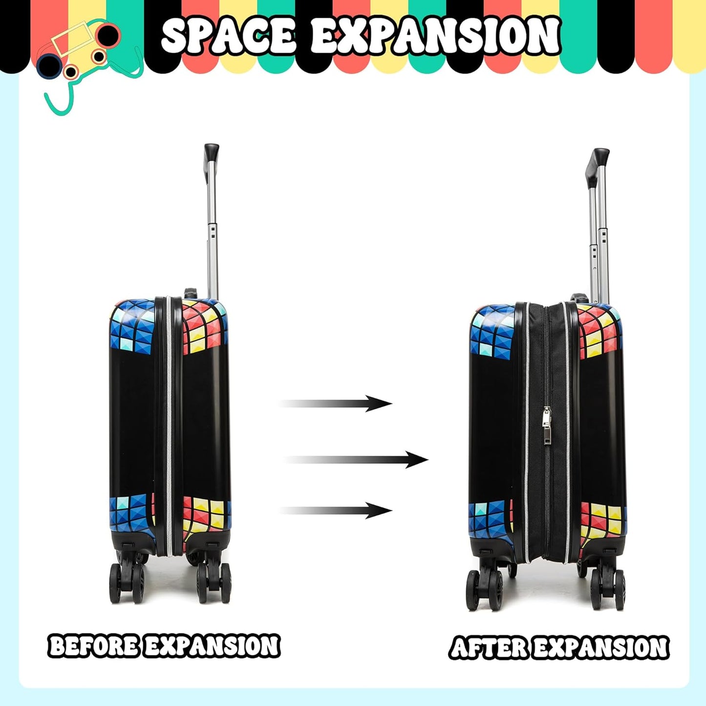 Kid’s Luggage Set 5 Piece Suitcase Set 16’’ Hardside Luggage with Spinner Wheels Girls Boys Carry on Luggage Travel Rolling Luggage Airline Approved