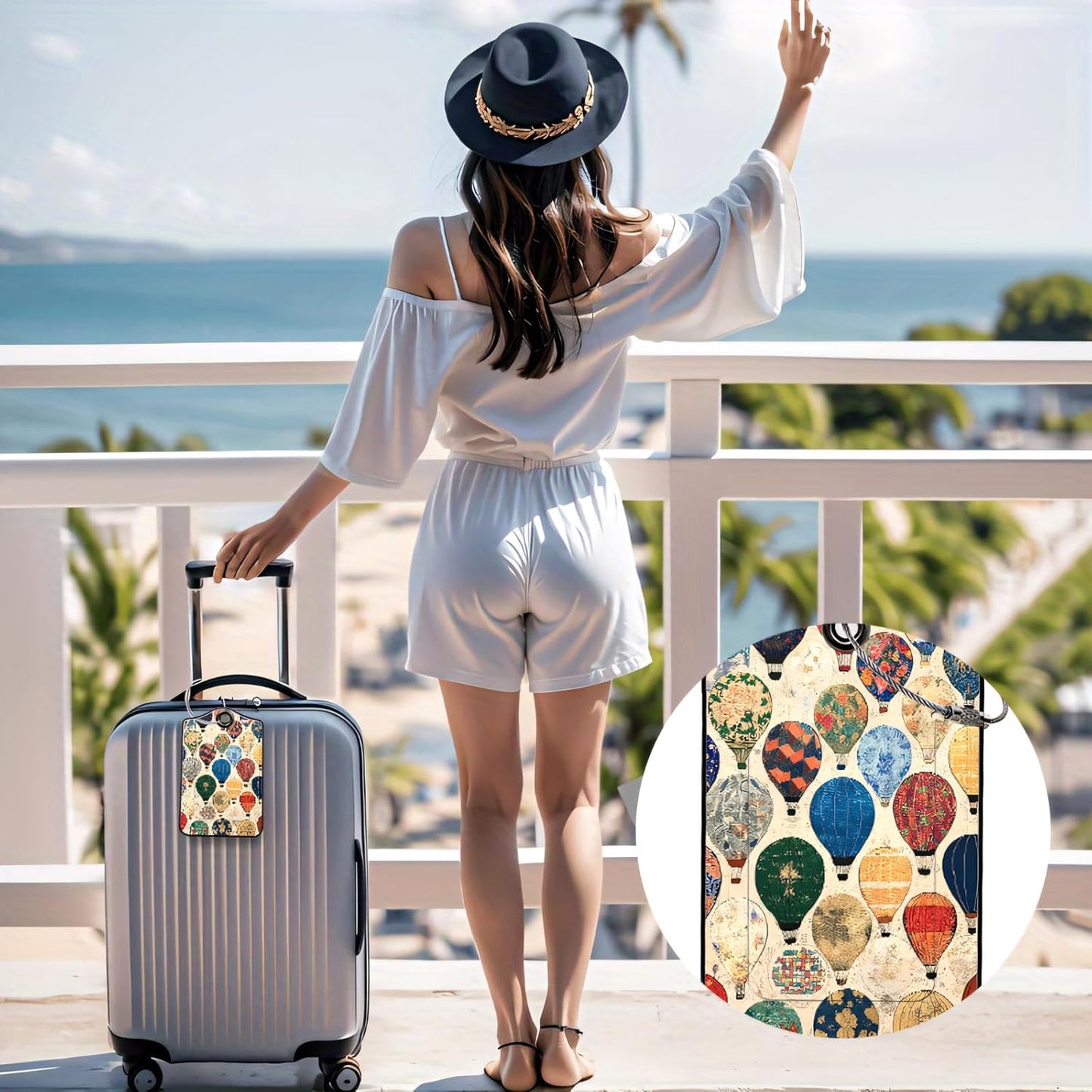 Luggage Tags for Suitcases, 2-Pack PU Leather for Cruise & Travel, Baggage ID Tags with Privacy Cover & Address Card, Durable Metal Ring, Kids Adults Travel Accessories, Tapestry Balloons