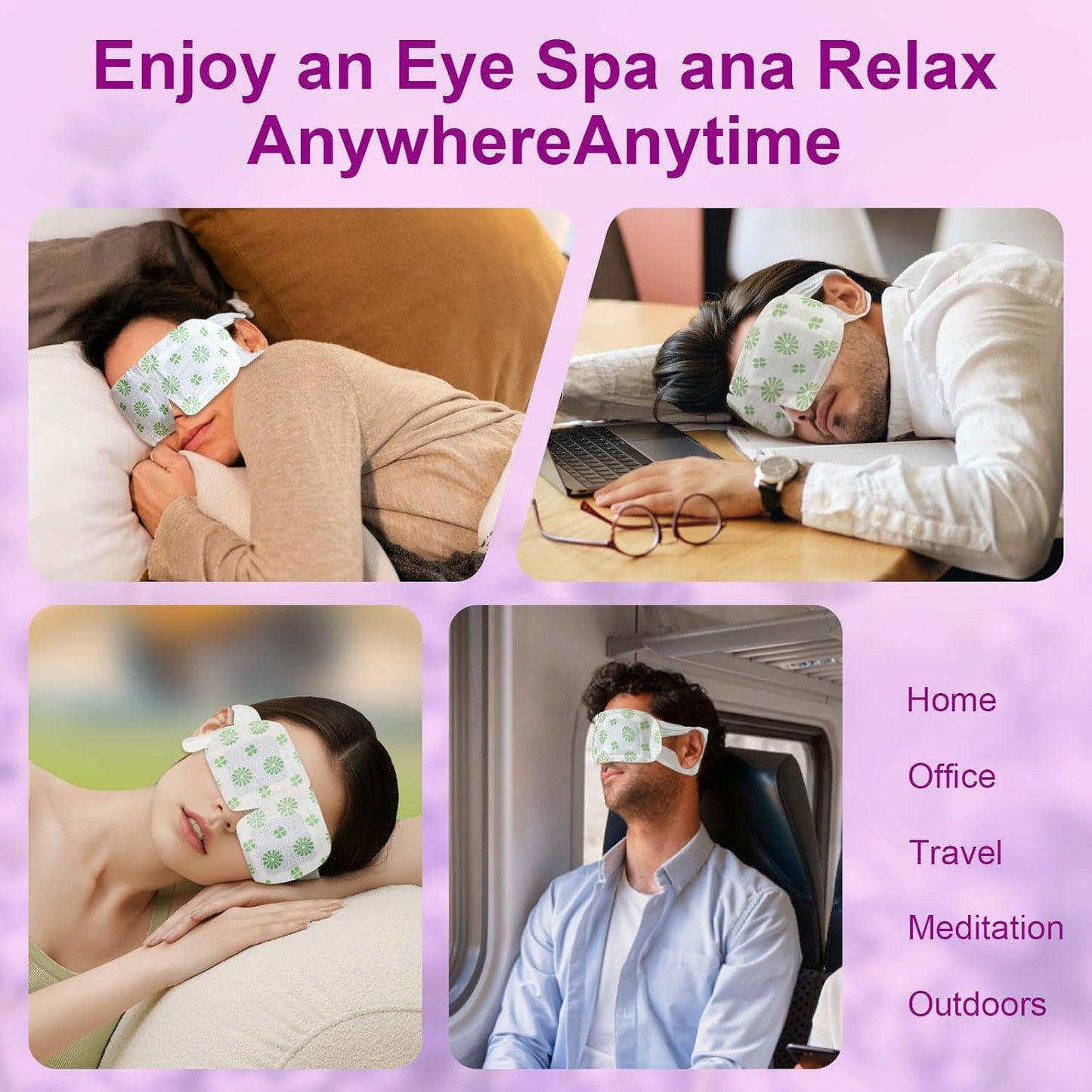 20 Packs Steam Eye Mask, Lavender Steam Eye Masks Disposable, Self-Heating Relief Heated Eye Mask for Fatigue, Perfect for Home, Sleep, Spa & Travel