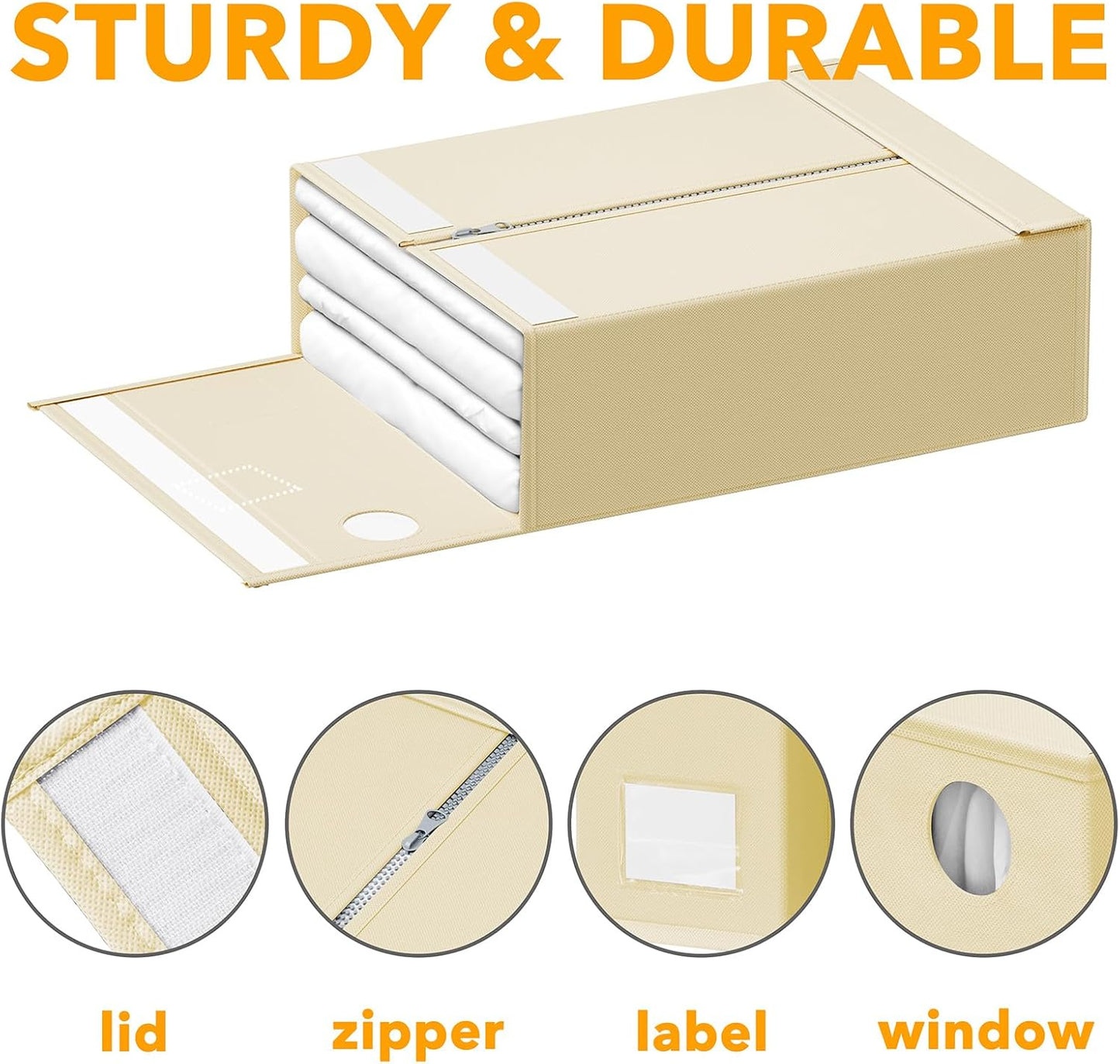 SpaceAid 3 Pack Bed Sheet Organizers and Storage, Foldable Linen Closet Organizer, Set Folder Keeper With Window XL (Queen & King Size) Bedding Container (Beige)