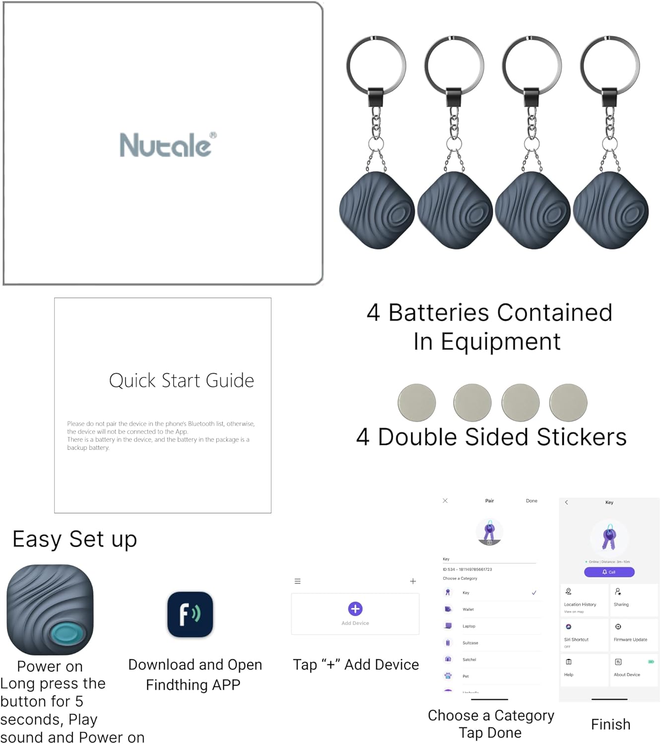 Findhting Key Finder - Bluetooth Tracker Item Locator with Key Chain for Keys Pet Wallets or Backpacks and Tablets (Dark Blue)