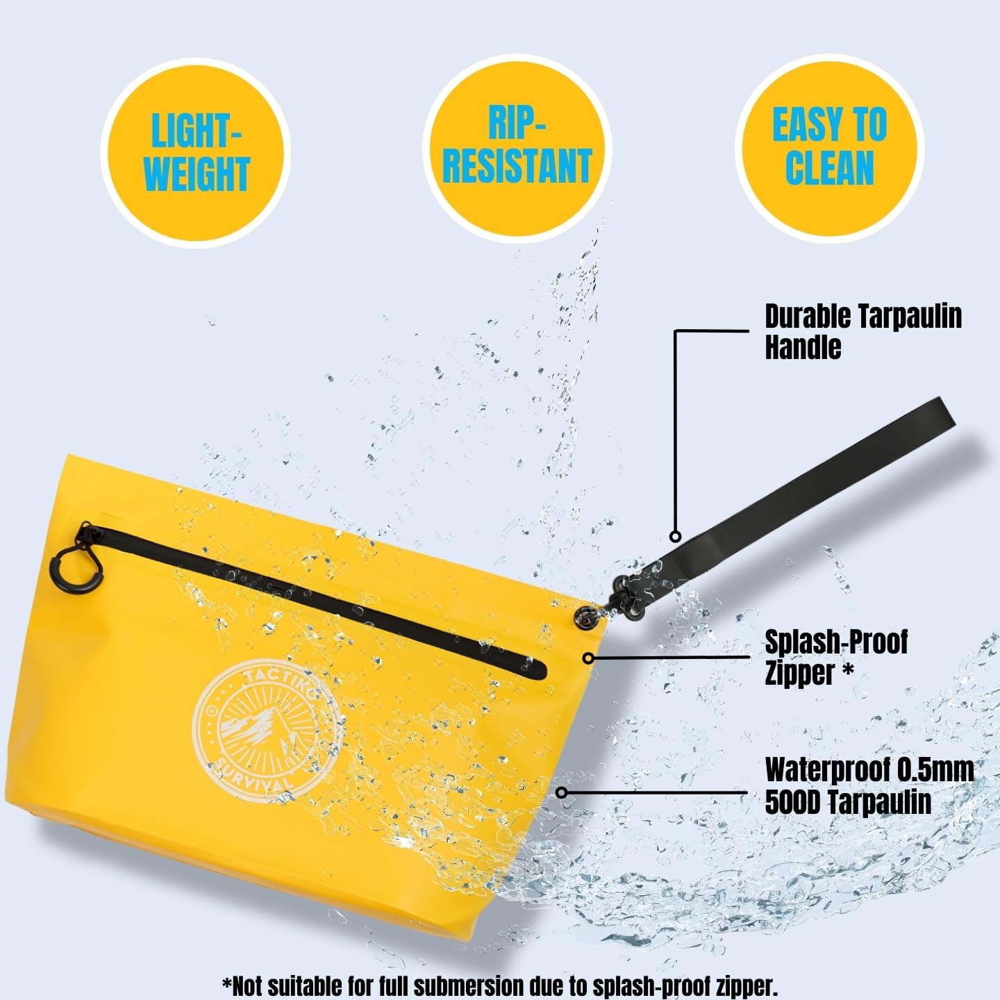 3-Pack Tactiko Heavy-Duty Splash Water Resistant Zipper Pouches - Hold-All Organizers for Dry Bags, Travel Bags (3, Blue/Yellow/Black)