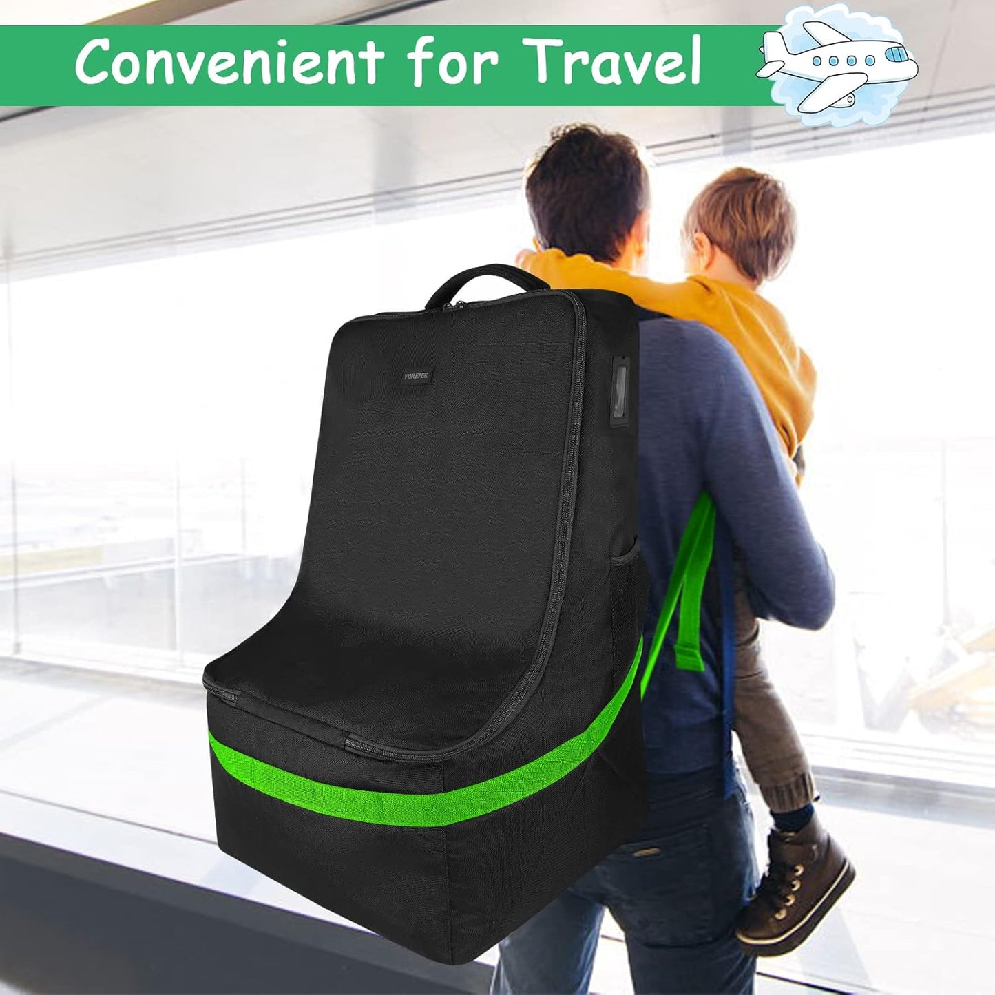 YOREPEK Car Seat Travel Bag, Padded Car Seats Backpack for Air Travel, Heavy Duty Carseat Travel Bag for Airplane, Airport Gate Check Bag (Green)