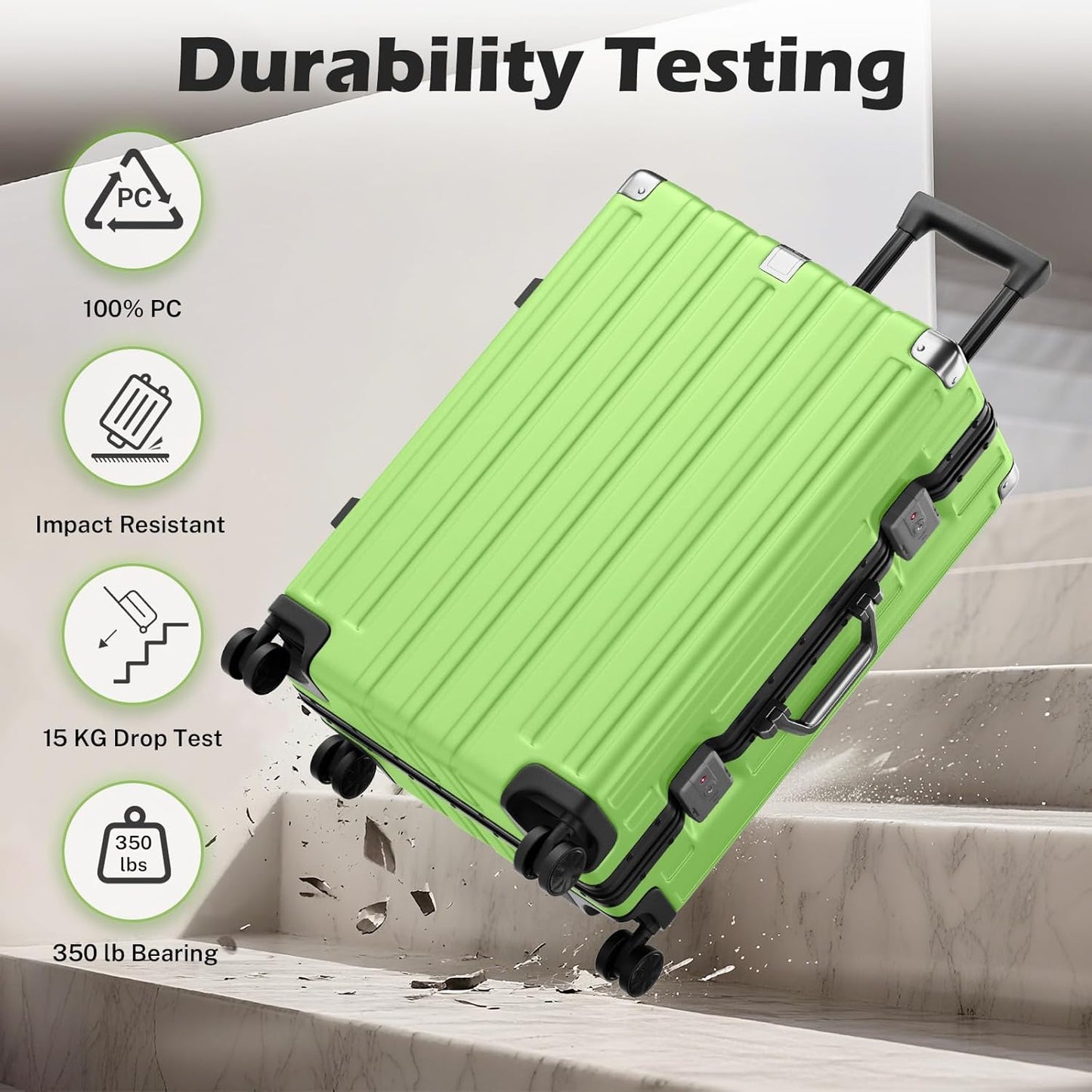 Krute Checked Aluminum Frame Suitcase 24 Inch Zipperless Luggages Hardside PC Luggage With Spinner Wheels TSA Lock USB Charger Suitcases(1 Piece)