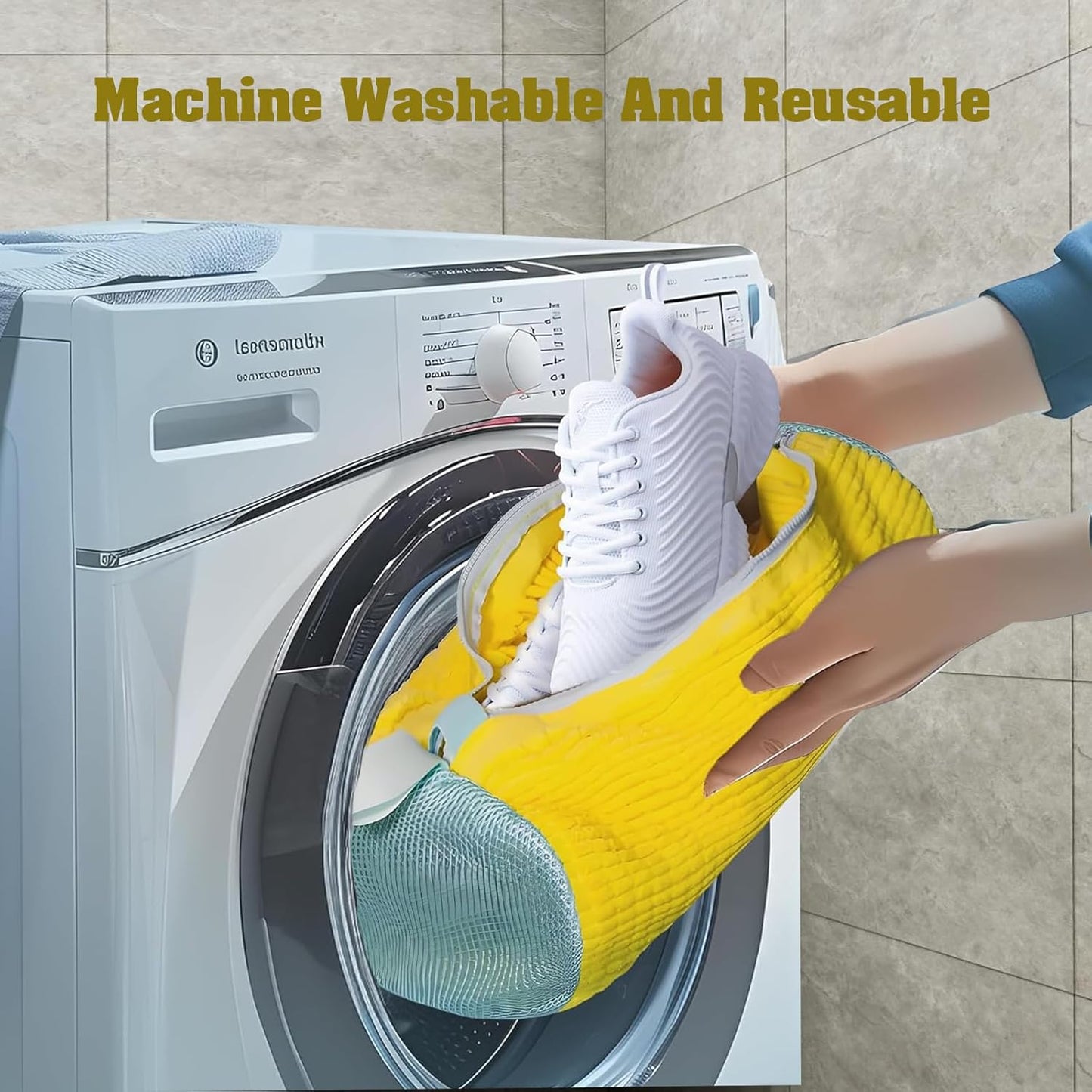 Shoe Washing Machine Bag 2PCS,Laundry Shoe Bag For Washer And Dryer,Reusable Shoe Cleaning Bag for All Shoe Types And Sizes,360°Wrap-around Shoe Washing Bag with One Shoe Brush(Yellow & Blue)