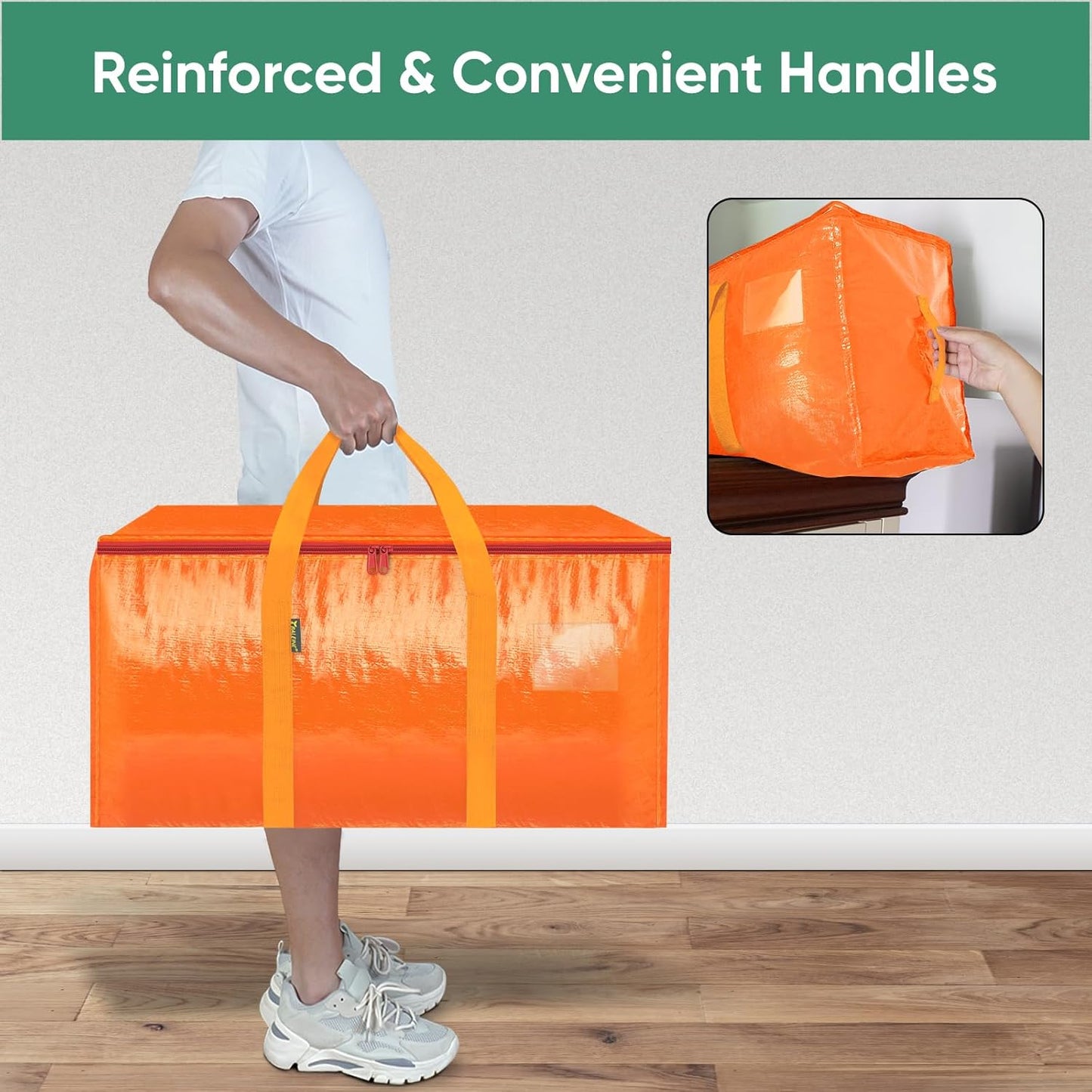 BALEINE 6-Pack Oversized Moving Bags with Reinforced Handles, Heavy-Duty Storage Tote for Clothes, Moving Supplies (Orange, 6-Pack)