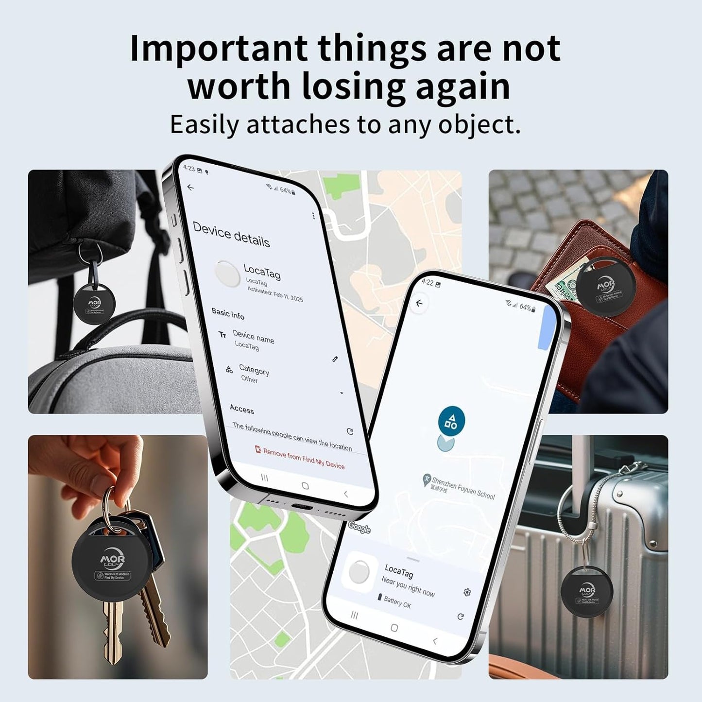 Android Air Tracker Tag 4 Pack for Luggage Tracker Tags Works with Google Find My Device App, Bluetooth Tracker Tag Key Finder and Item Locator for Wallets, Backpack, Suitcases, Replaceable Battery