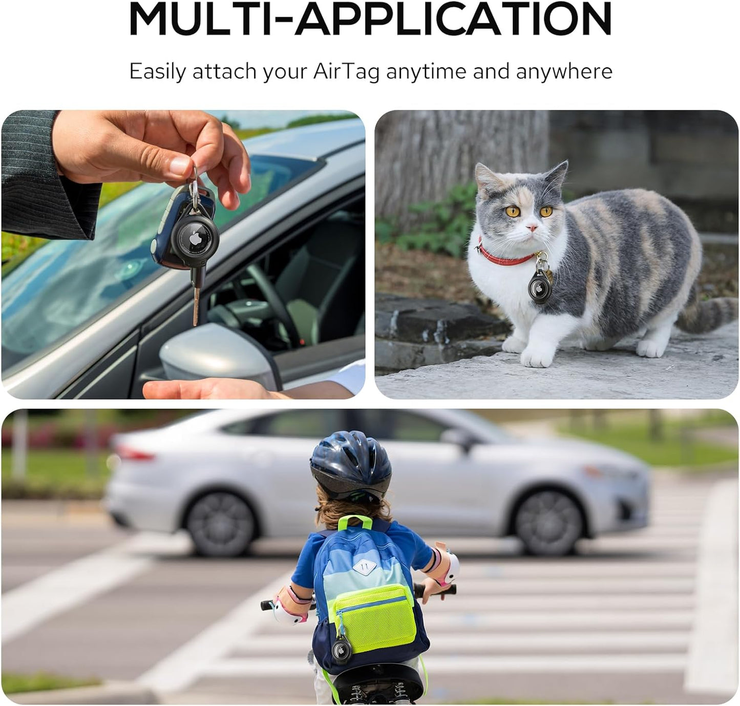 Waterproof Airtag Holder - 4 Pack Airtag Keychain Holder Compatible with Apple AirTags, Ultra Durable Anti-Scratches Protective Case with Keyring for Luggage, Backpack, Pet, Bag, Black