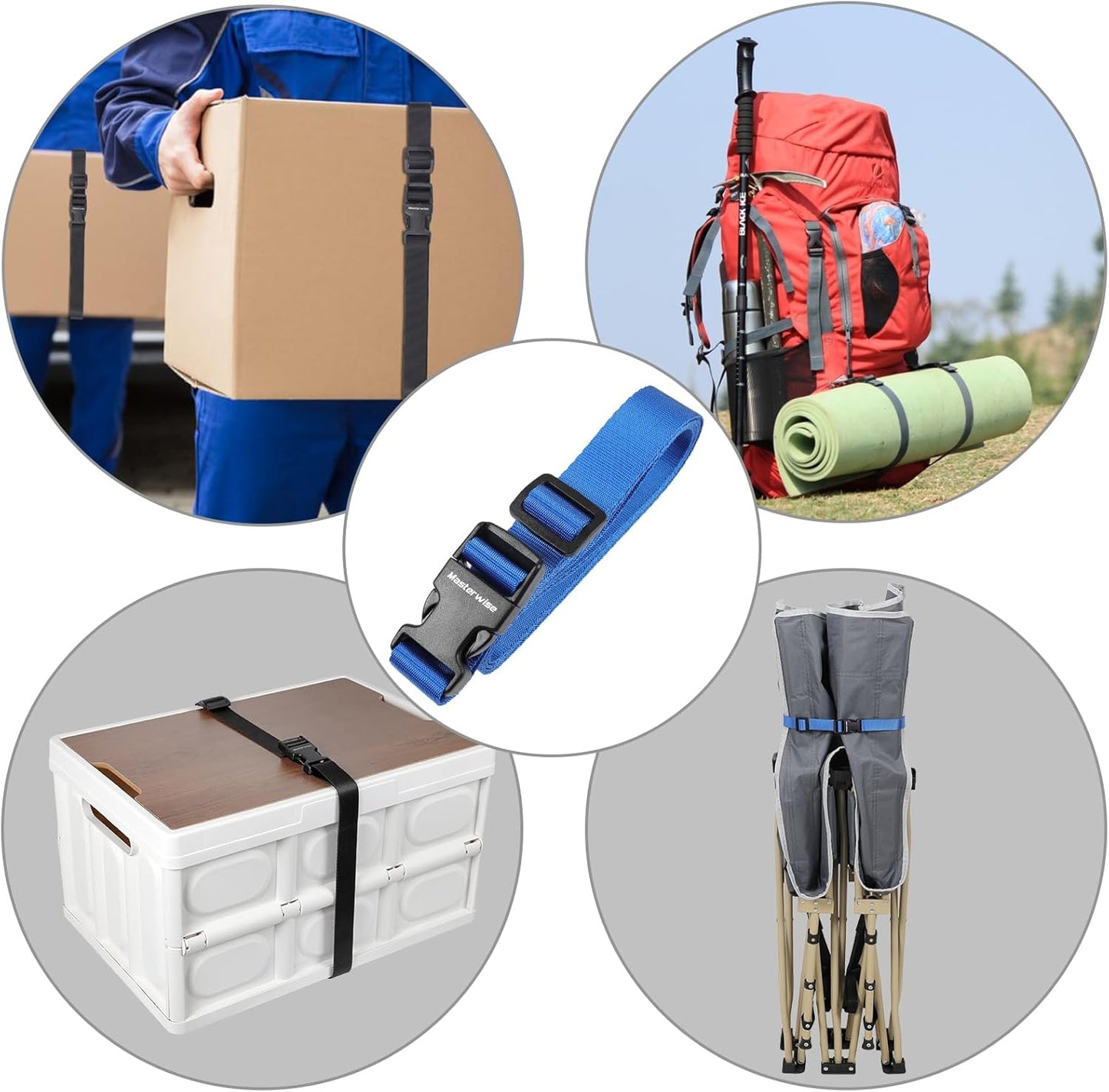 Buckle with Clips, Adjustable Nylon Straps with Buckle, Packing Strap, Blue 4 Pack (6’x1)