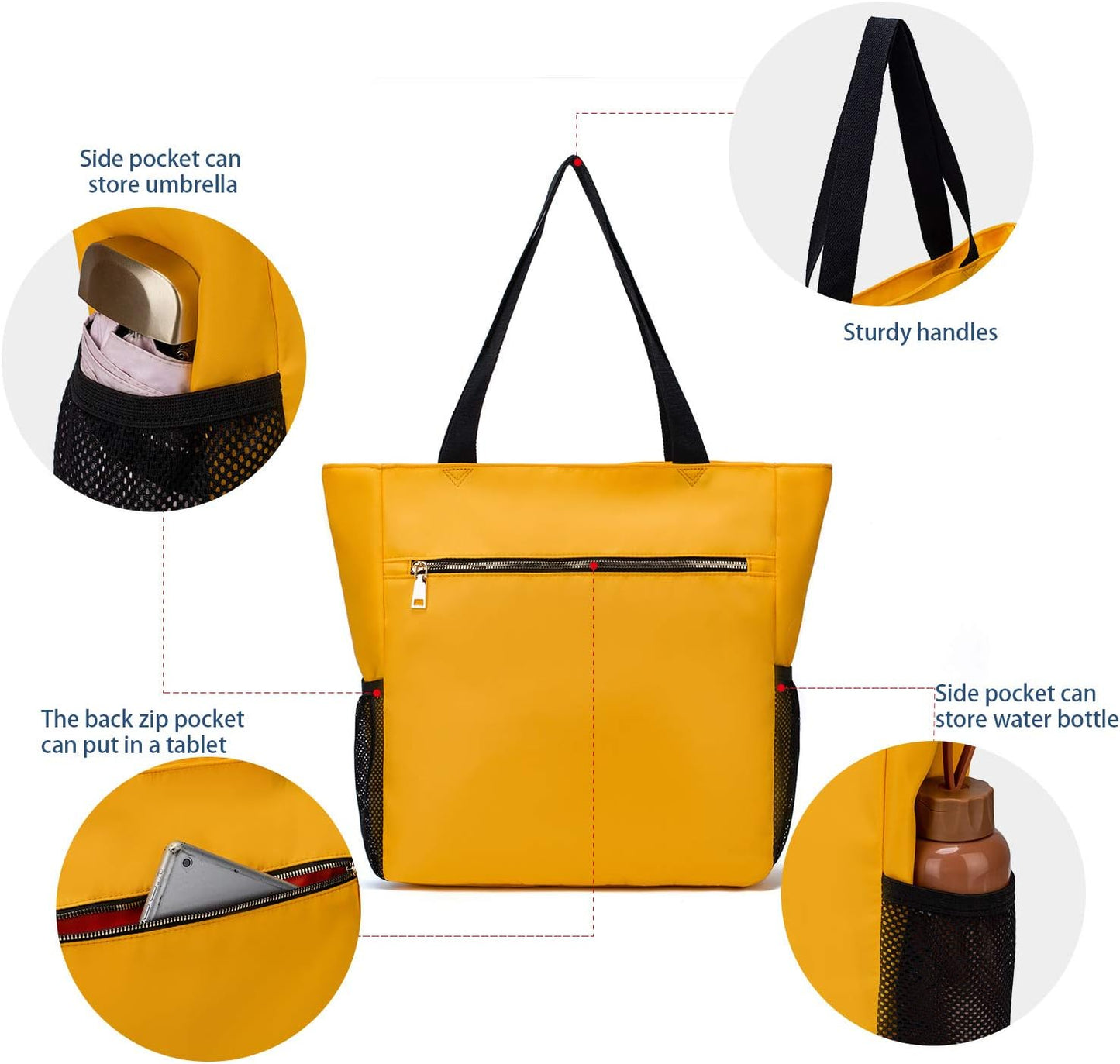 ETidy Large Capacity Foldable Tote Bag With Zipper Water-resistant SandproofWomen Beach Bag Handbag GymBag Travel ShoppingBag