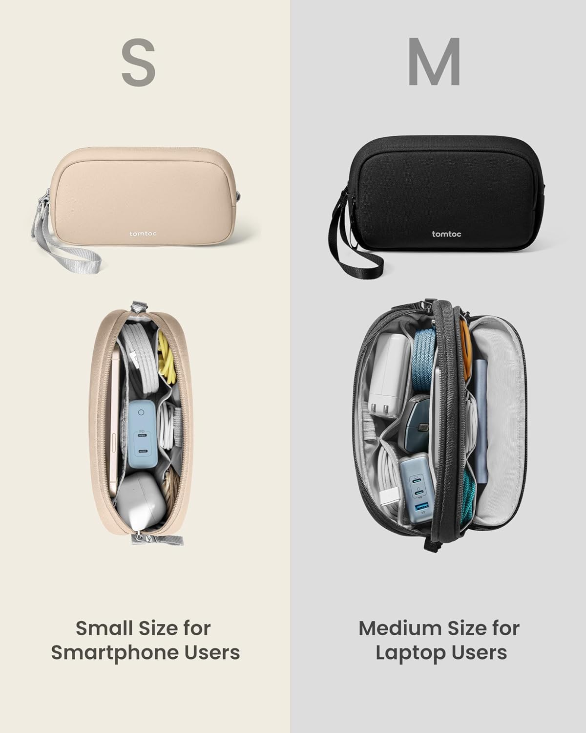 tomtoc Electronics Organizer Travel Case, Water Resistant Travel Bag Cable Organizer for Essentials, Tech Pouch Accessories Carry Storage for Cord, Phone, Cables, Airpods, USB Flash Drive, Daily Items