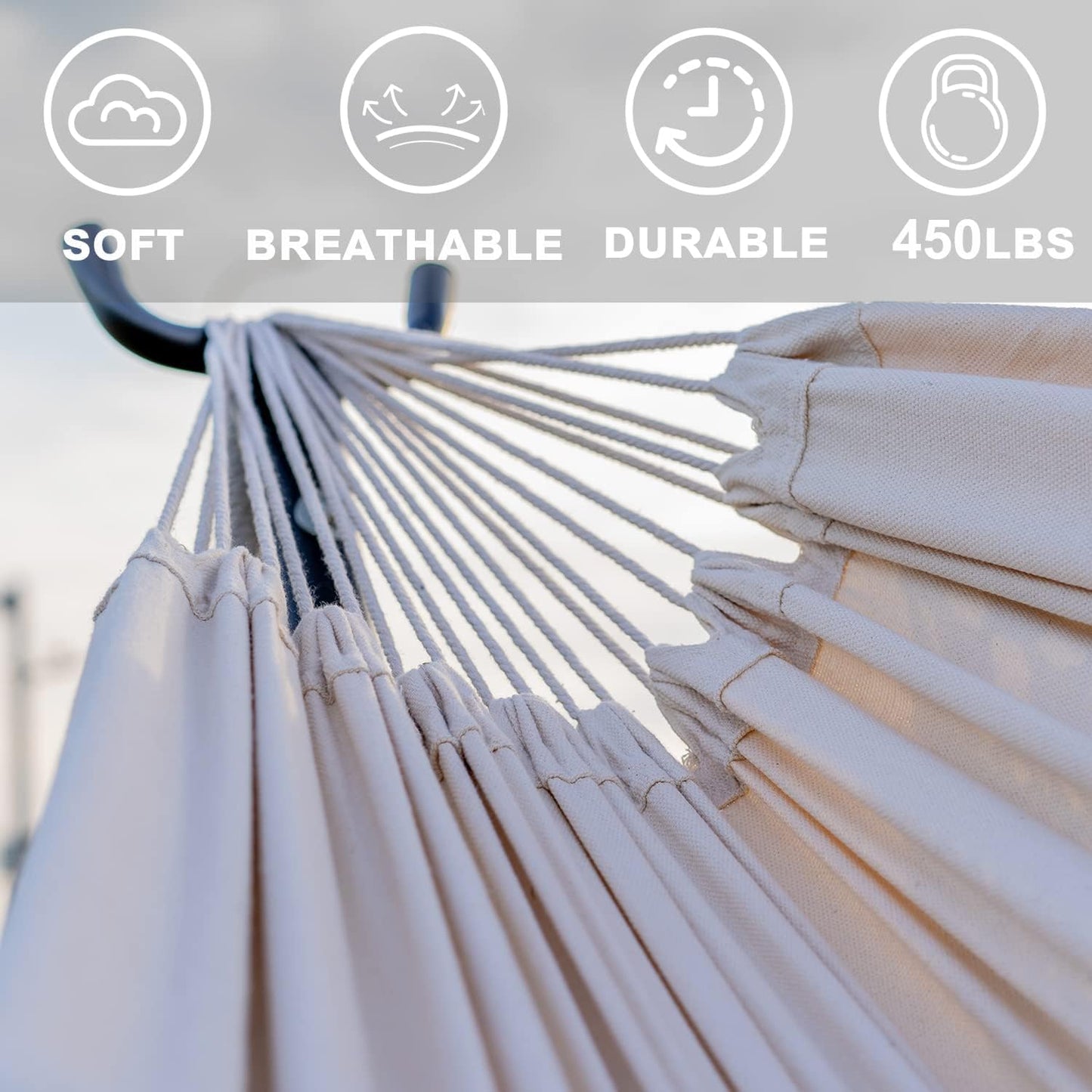 Lazy Daze Hammocks Double Hammock with 9ft Space-Saving Steel Stand Includes Portable Carrying Case, 450 Pounds Capacity (Natural)