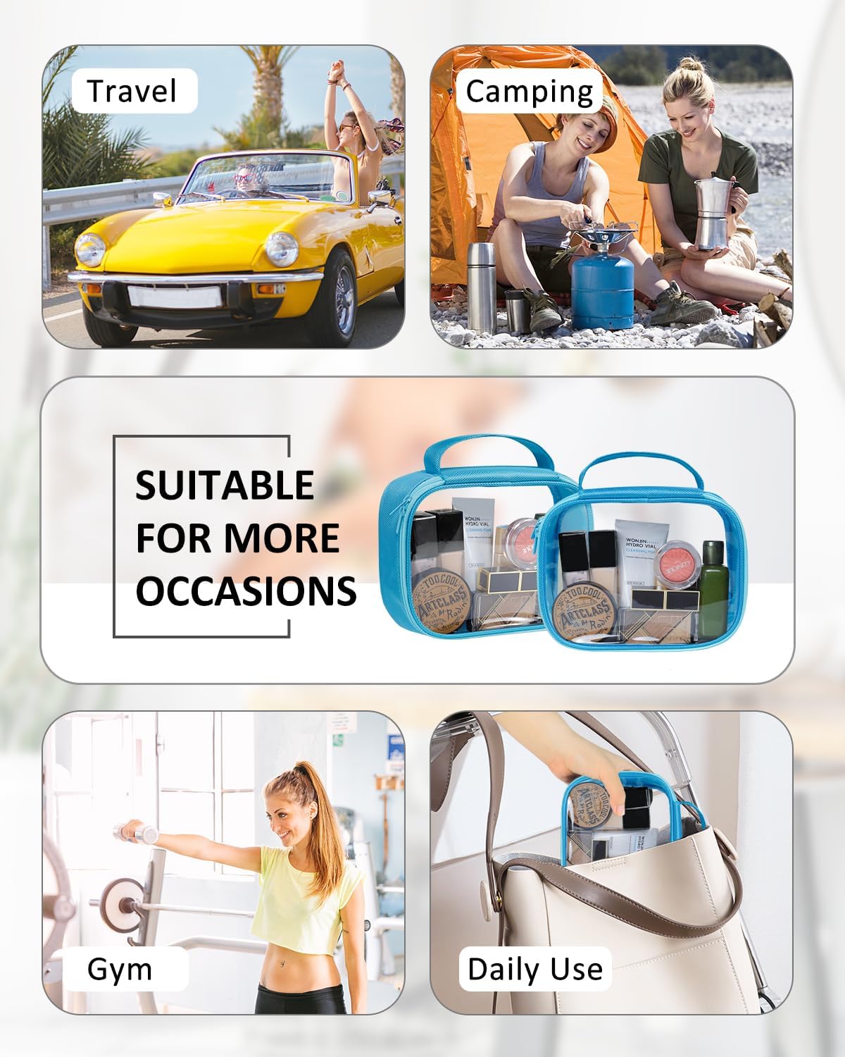 Moyad TSA Approved Clear Toiletry Bag, 3 Pack Quart Size 3-1-1 Liquids Pouch for Travel, Transparent Makeup & Cosmetic Organizer for Women Men, Blue