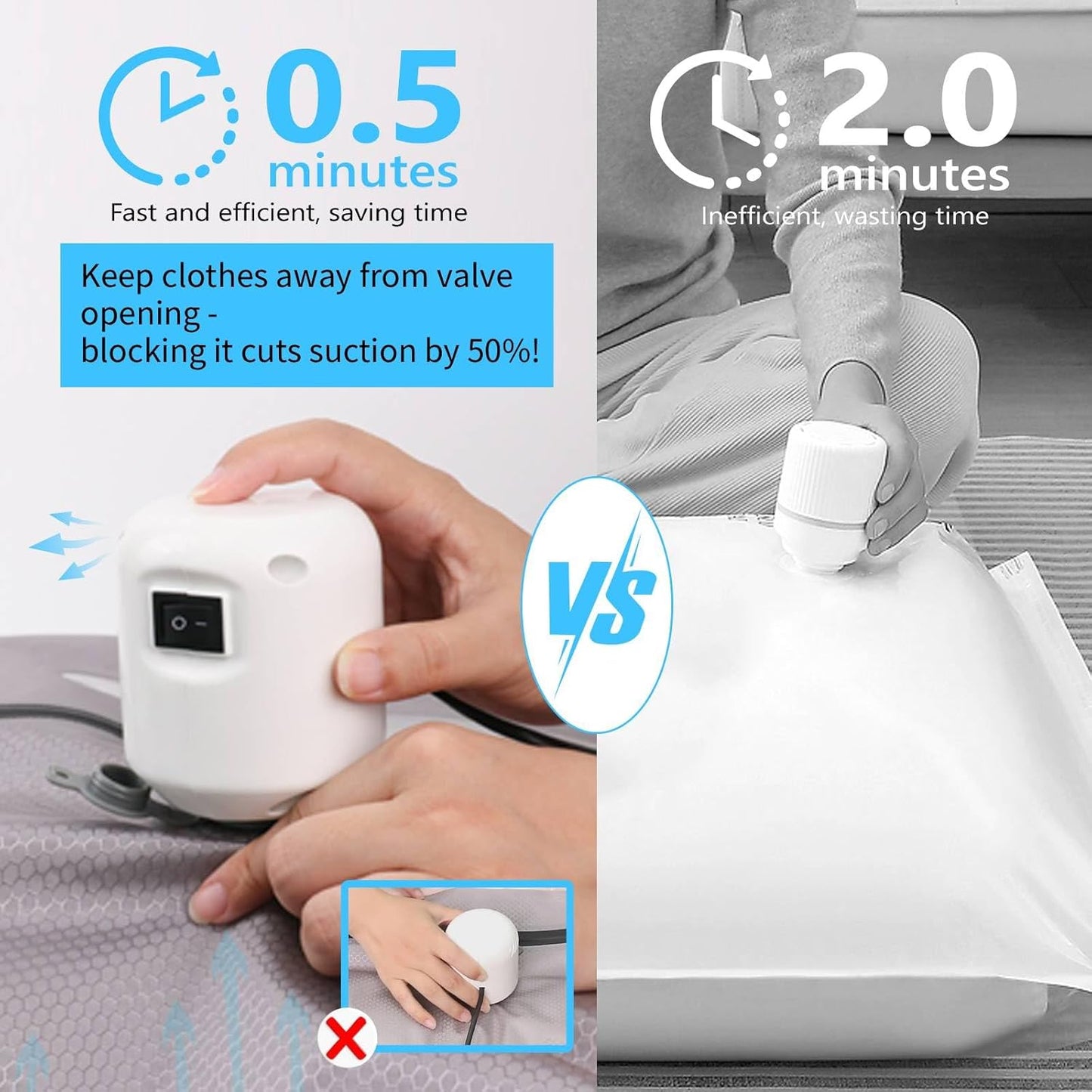 2025 Vacuum Bags for Travel with See-Through Window & 5KPa Pump Space Saver Vacuum Seal Bags for Clothing Travel IP67 Reusable Packing Organizers for Luggage, Backpack, Suitcase Grey 2PC+Pump