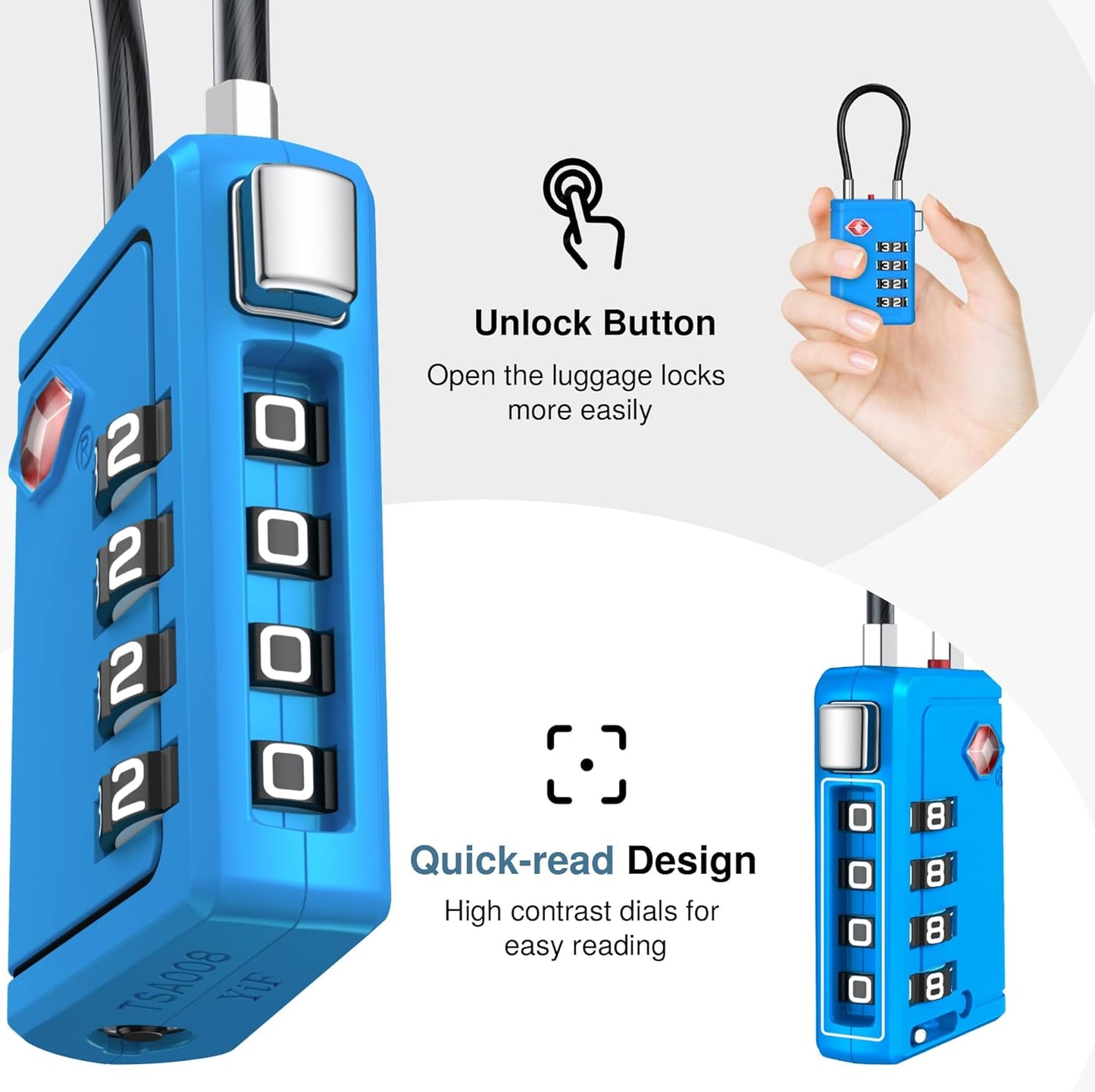 Puroma TSA Approved Luggage Travel Locks with Open Alert Indicator, 4 Digit Combination Resettable Code Zinc Alloy Lock for Suitcase, Backpack, Bag, Toolbox, Locker (2 Pack, Green)