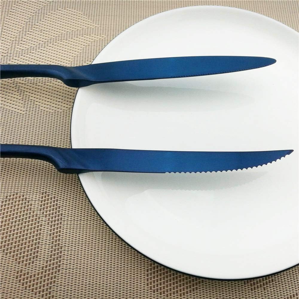 24-Piece Flatware Set,Extra Thick Heavy Duty - 18/10 Stainless Steel Cutlery Sets,High Matte Blue Finish Silverware Flatware Sets Service for 4, Use for Home,Kitchen Utensil Set