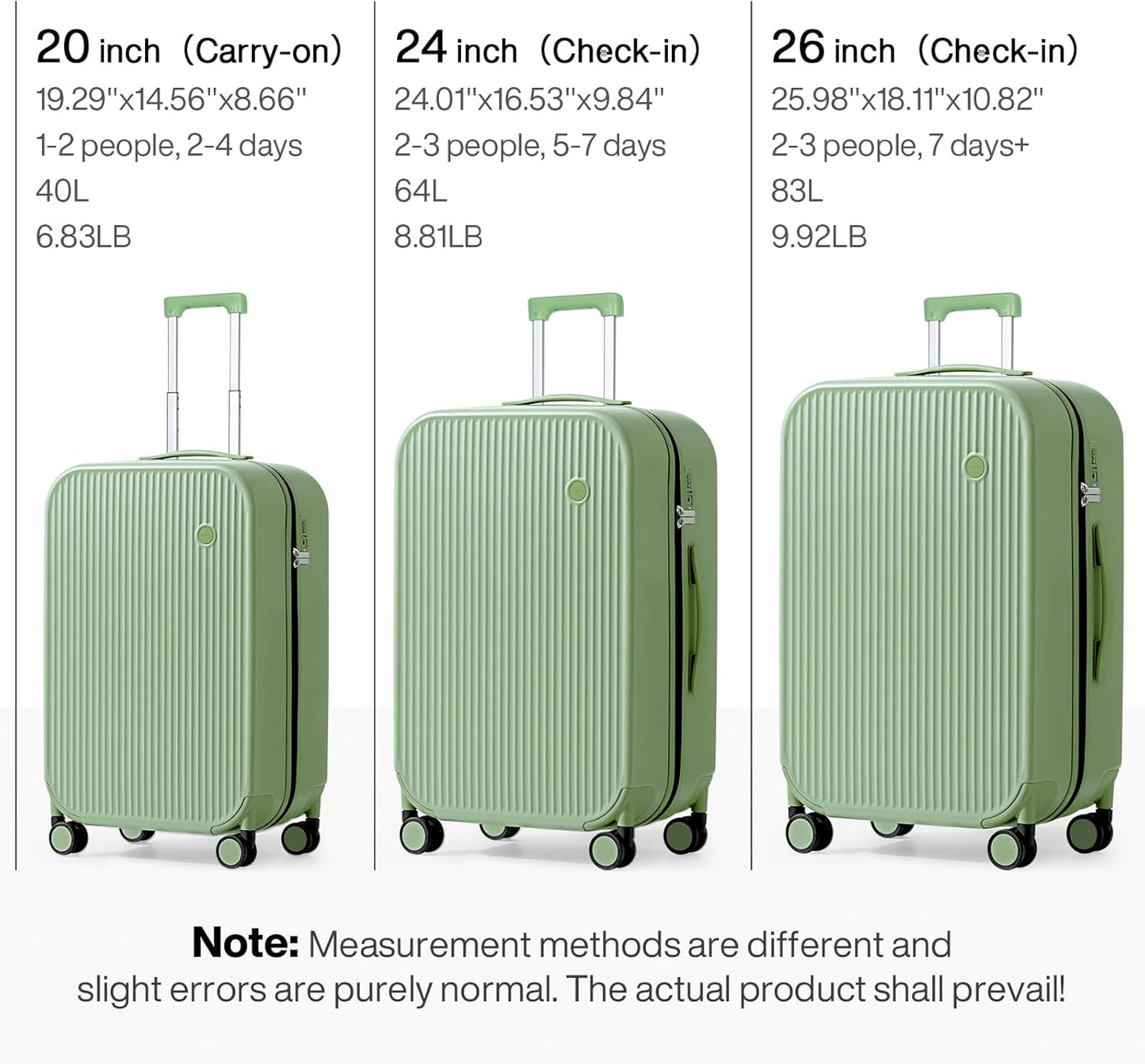 mixi 26 Inch Large Checked Luggage PC Hardshell Suitcases with Wheels for Travel Woman Men, Avocado Green