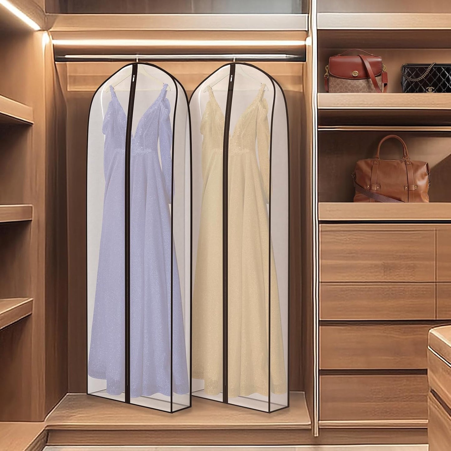 Zilink Breathable Dress Bags for Gowns Long 72” Wedding Dress Storage Bags Silky Dress Bags for Closet Storage with 7" Gussted Wrinkle Free for Long Evening Dresses Puffy Dress Storage, Set of 2