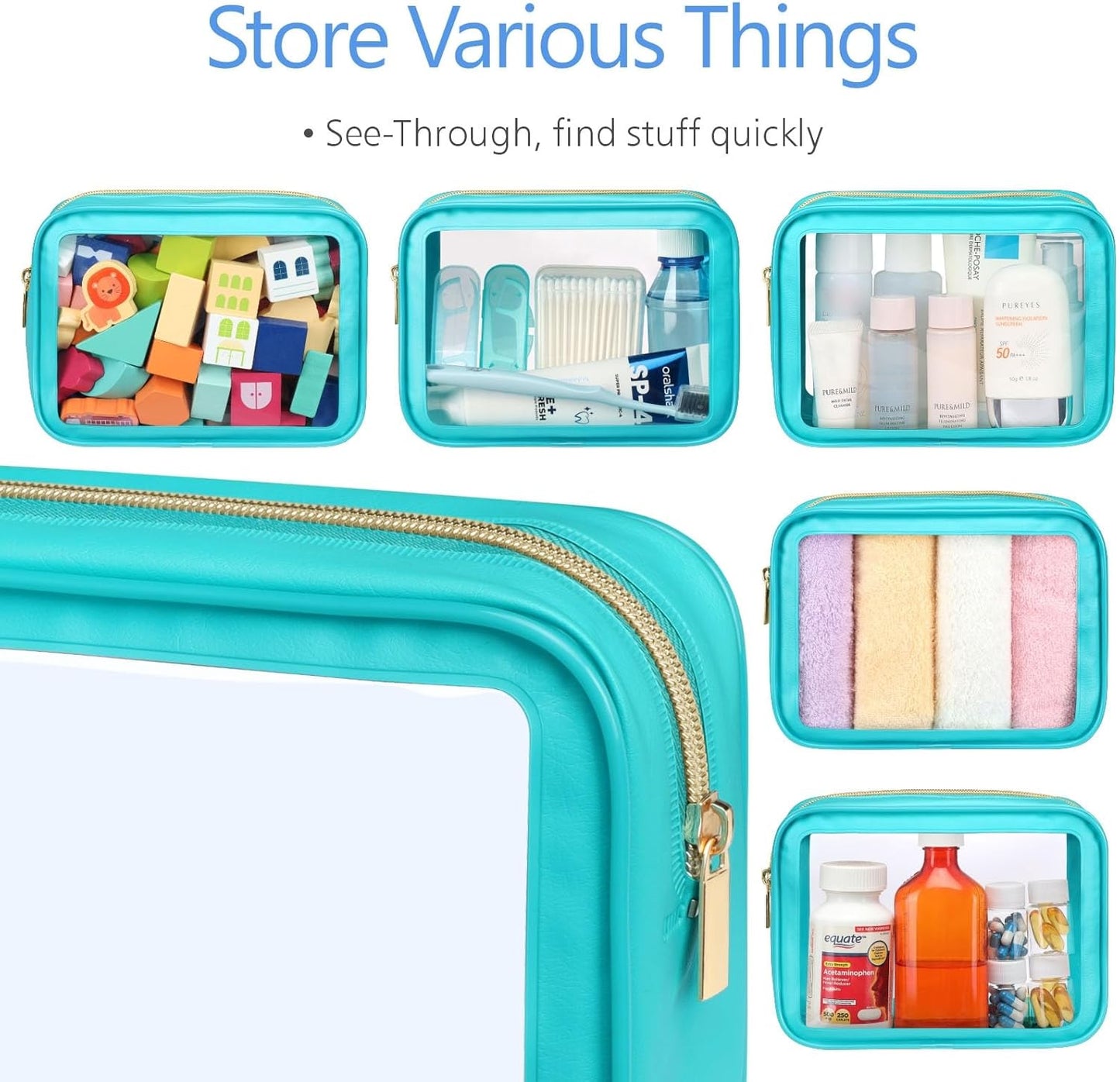 PACKISM TSA Approved Toiletry Bag - Upgrade Color-Edged Clear Makeup Bags, Clear Toiletry Bags For Traveling Fits Various Storage Needs