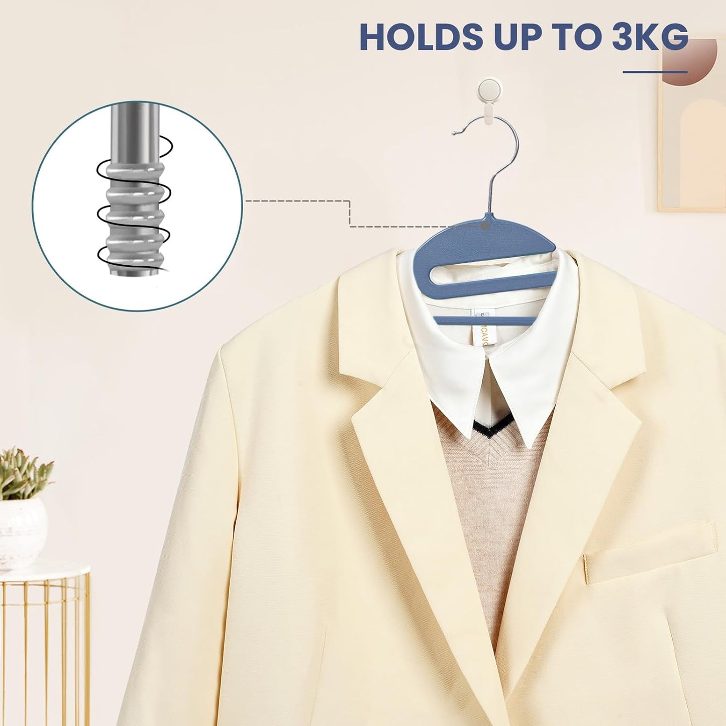 BAGAIL Plastic Hangers 50 Pack with Non-Slip Design,0.2 Inches Thick, 360°Swivel Hook Space Saving Organizer for Bedroom Closet,Shirts,Pants(Navy- S Shaped)