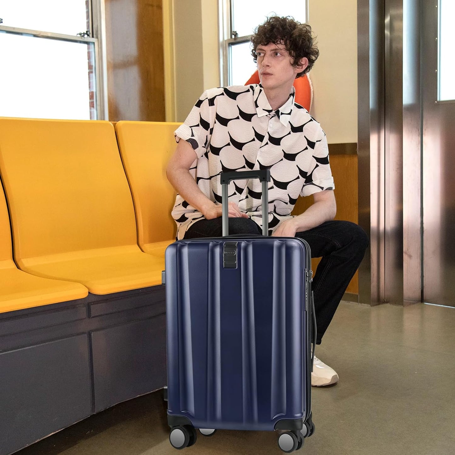 KROSER Hardside Expandable Carry On Luggage with Spinner Wheels & Built-in TSA Lock, Durable Suitcase Rolling Luggage with USB Port, Carry-On 20-Inch, Navy Blue