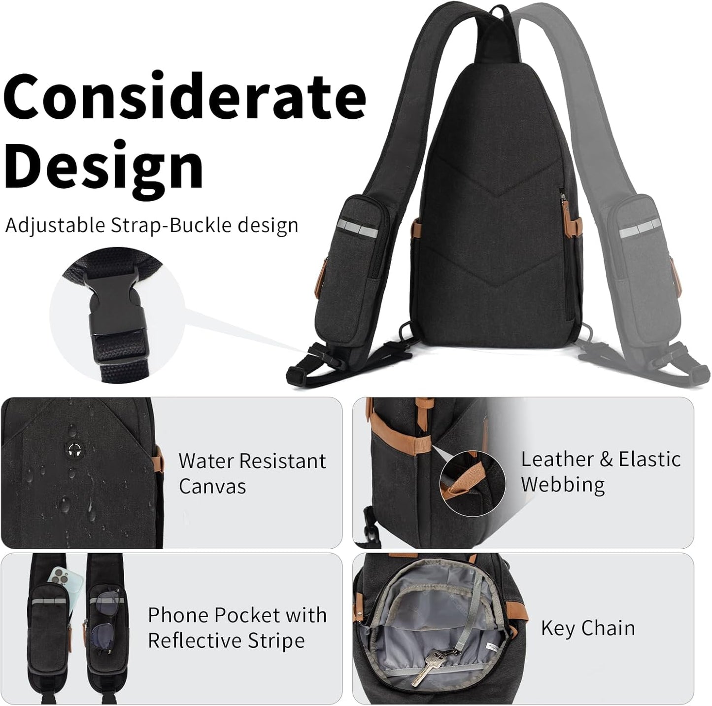 Sling Bag for Men, Crossbody Bag Men Anti Theft Crossbody Bag with Tunnel Lock Zipper Canvas Sling Backpack Travel