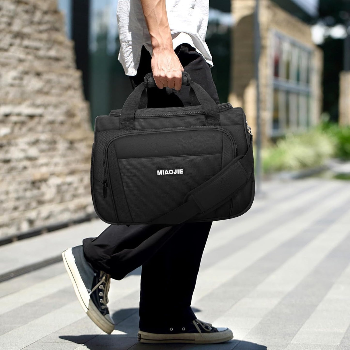 Underseat Carry On Luggage Lightweight Travel Tote Weekender Bag Overnight Duffle Bag for Travel, Travel Essentials Personal Item Travel Bag for Women and Men,Black-16Inch