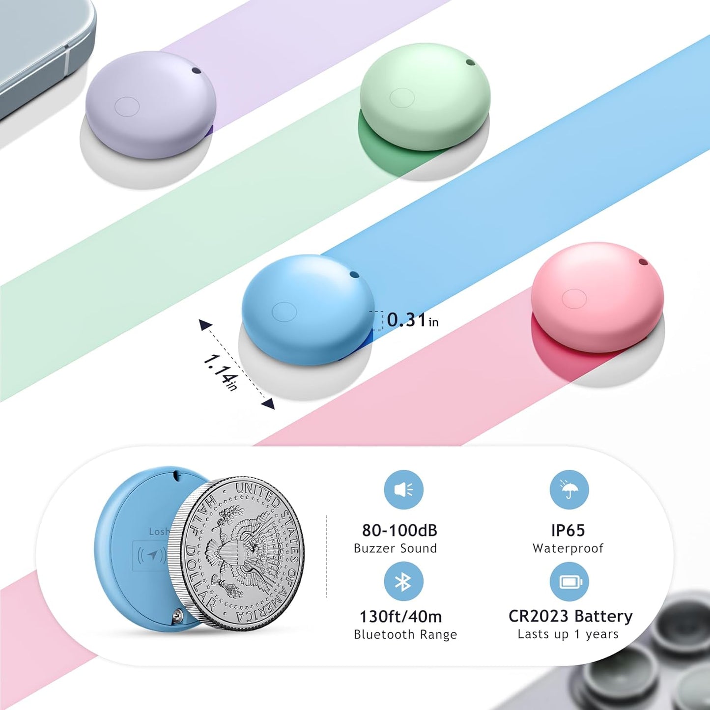 Air Tracker Tags-4 Pack Tracker Tag Work with Apple Find My (iOS 14.6 Above Only) Smart Tag Item Finders for Key, Luggage, Backpack,etc. (Red, Blue, Purpule, Glue, 4 Pack)