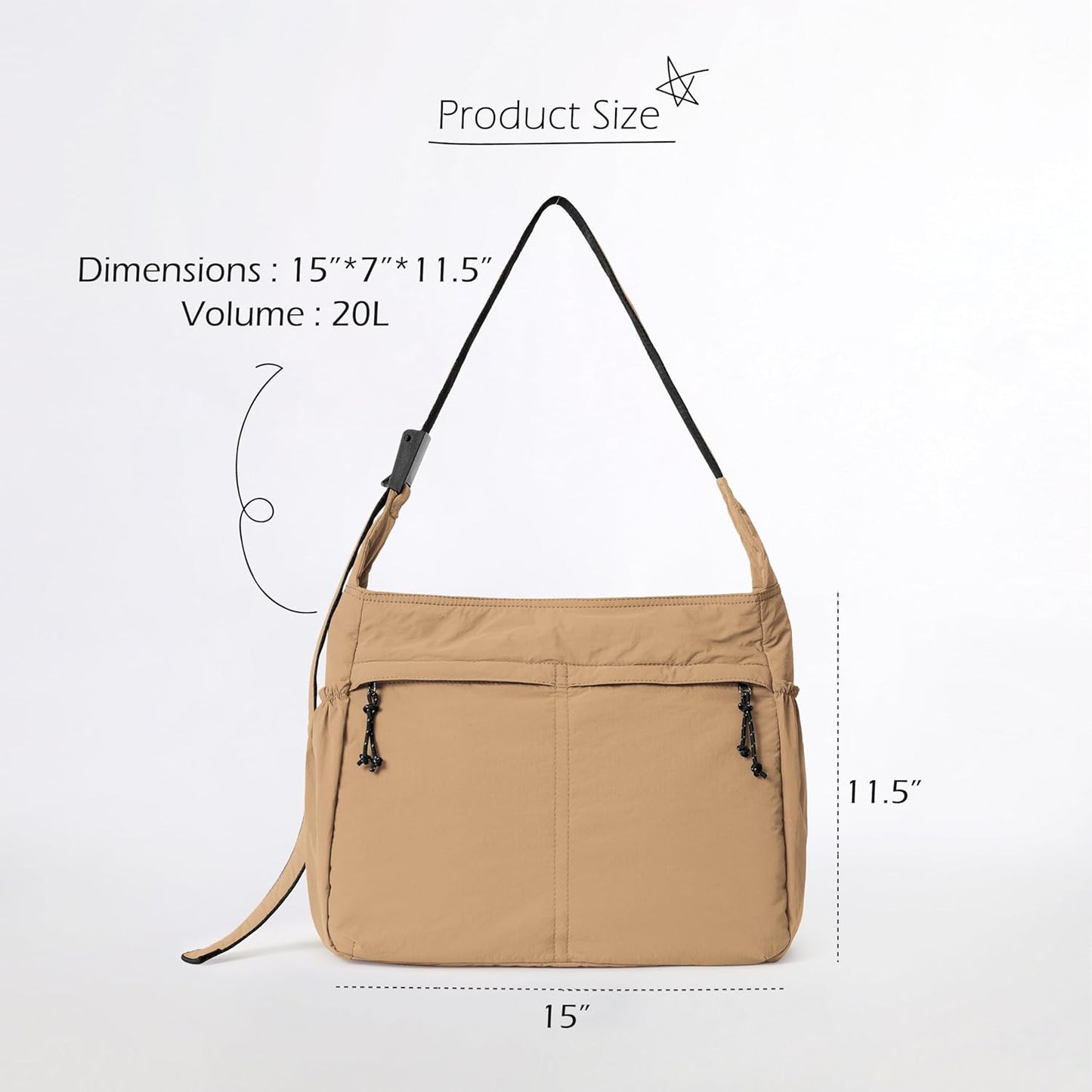 ODODOS 20L Crossbody Tote Bag Large Capacity Lightweight Hobo Shoulder Sling Bags for Gym Shopping Beach Travel