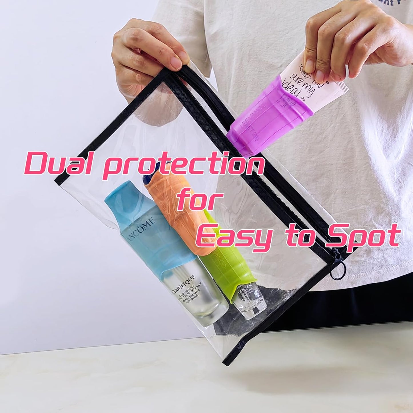 Clear Makeup Bags,small makeup bag,3pcs Makeup bag Hanging Pouches,mesh zipper pouch bags,purse organizer for Daily or Travel to Keep Small Items(Clear set)