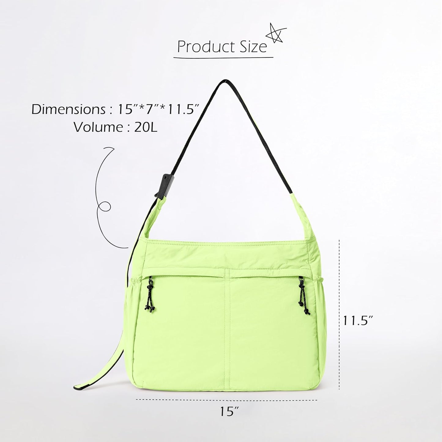 ODODOS 20L Crossbody Tote Bag Large Capacity Lightweight Hobo Shoulder Sling Bags for Gym Shopping Beach Travel