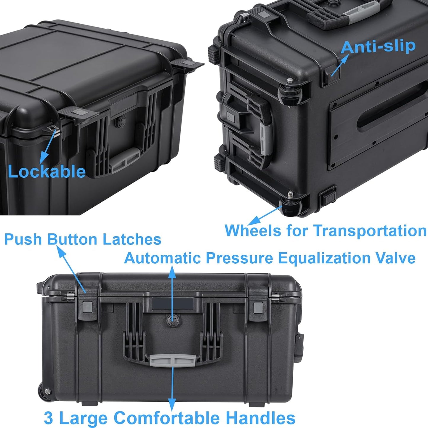 Rolling Hard Case with Foam,26 x 20 x 13 Inch, Equipment Case with Wheels and 4 Handles for camera, Drone,tool, electronics,Shockproof, Waterproof, TSA Friendly, Inner 22.64"X 16.73"X9.84"