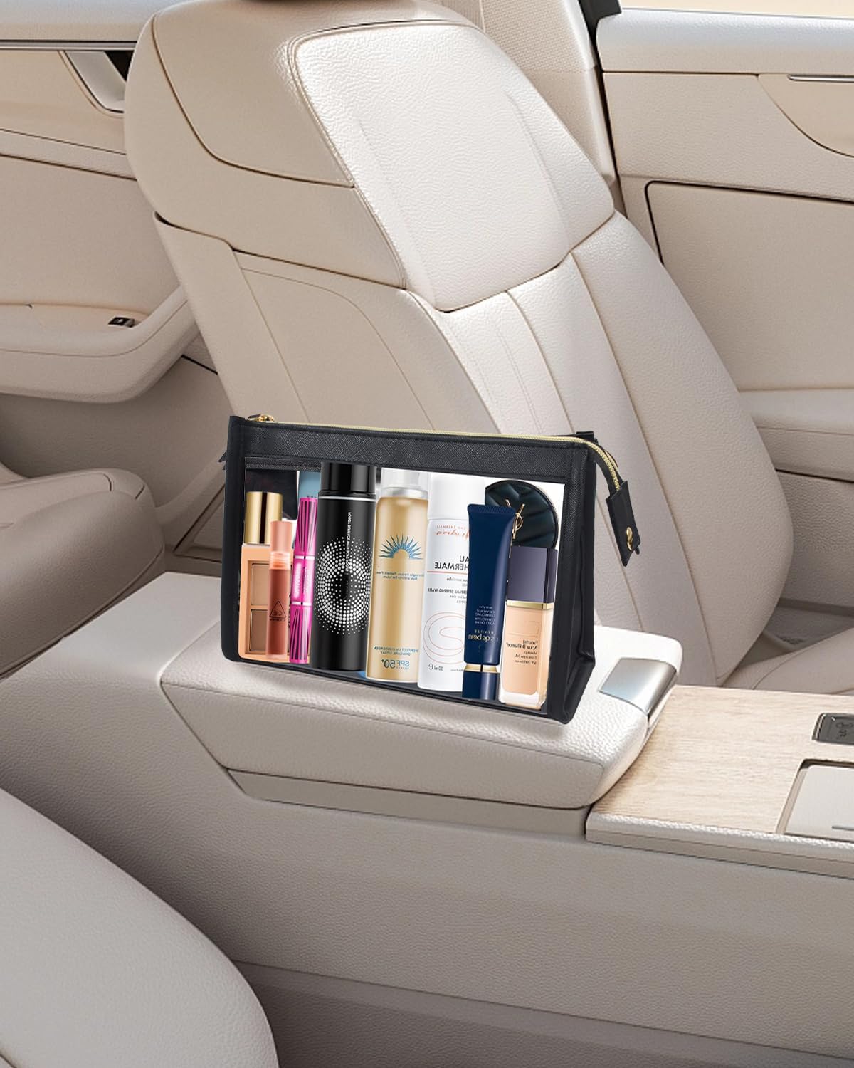 Clear Makup Bag, Clear Cosmetic Bags with Zipper Waterproof Small Travel Cosmetic Case Cute Make Up Pouch Mini Car Essentials for Women Travel Car Organizer