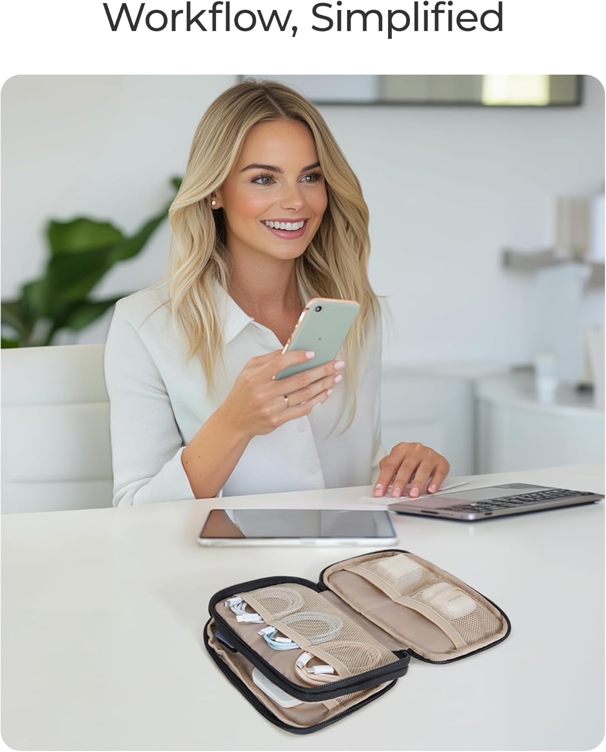 BAGSMART Electronics Organizer Travel Case, Cord Storage for Chargers Cables Phones, Compact Tech Accessories Pouch, Black