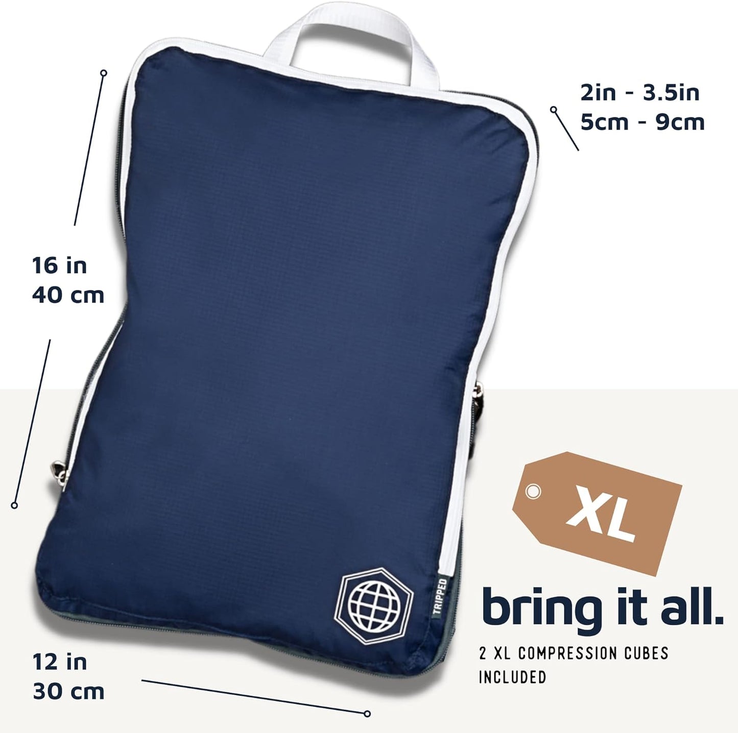 Large Compression Packing Cubes for Travel-Packing Cube Luggage Organizers 7 Piece Set for Checked Luggage-Ultralight, Expandable/Compression Bags by TRIPPED Travel Gear (Navy/White)