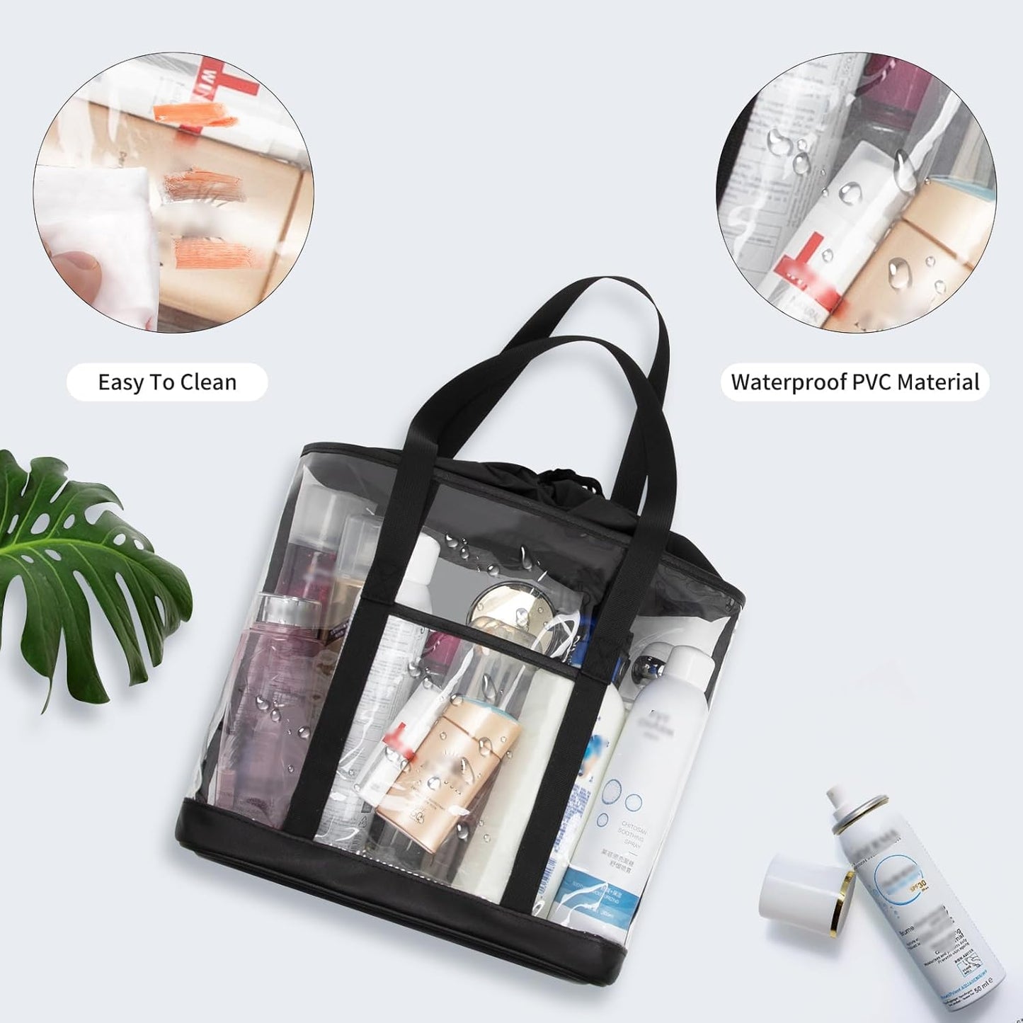 Large Clear Toiletry Bag, Travel Toiletry Bag for Women Men, Waterproof Clear Tote Bag, Transparent Makeup Bag Cosmetic Organizer Portable Bath Shower Bag for Bathroom, Gym, Beach, Swimming, Traveling