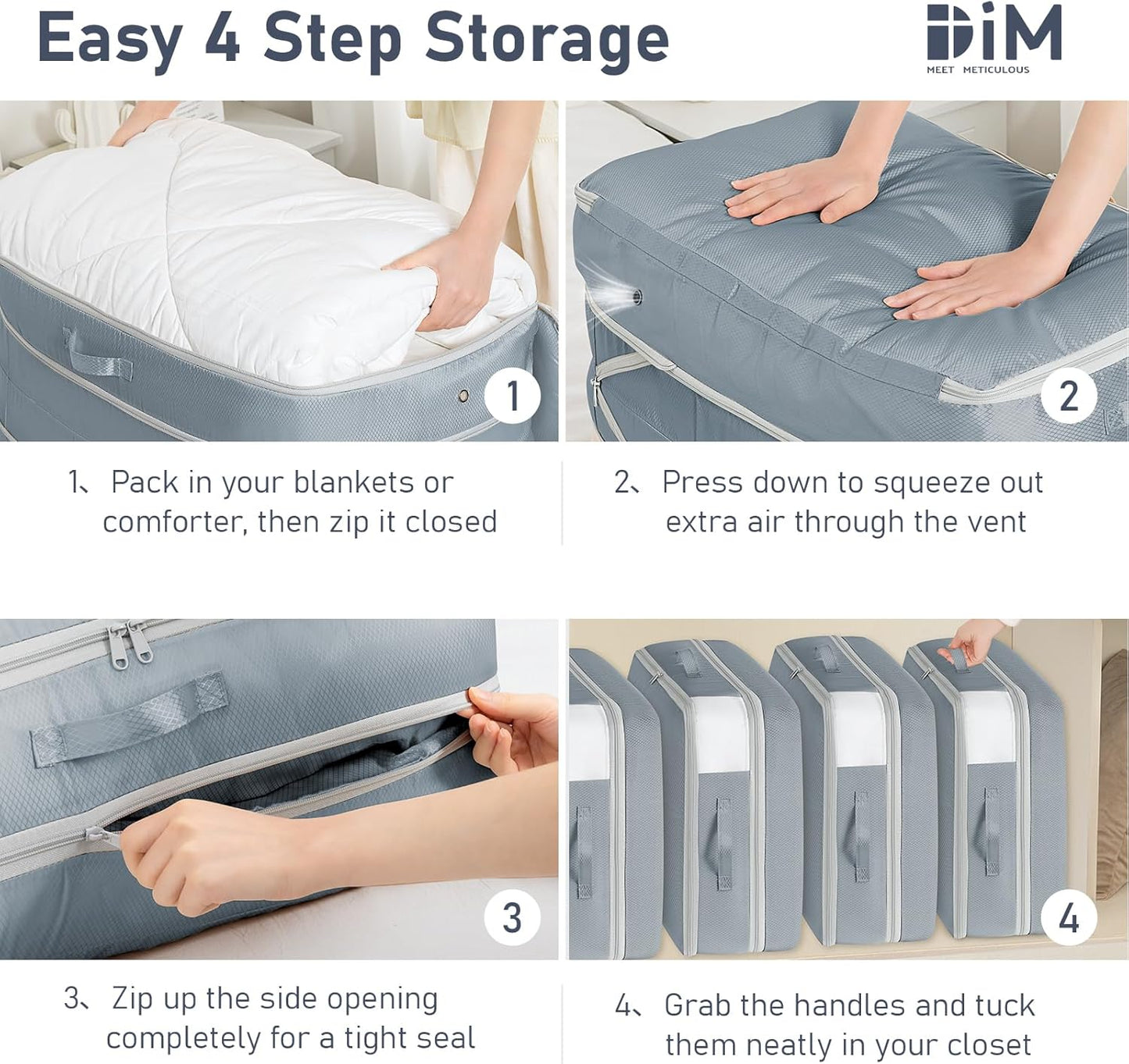 DIMJ Comforter Storage Bag - 100L Large Capacity Blanket Storage Compression Bags, Washable Space Saving Self Compression Organizer with Window Handles, Space Saver for Clothes, Bedding, Sheet