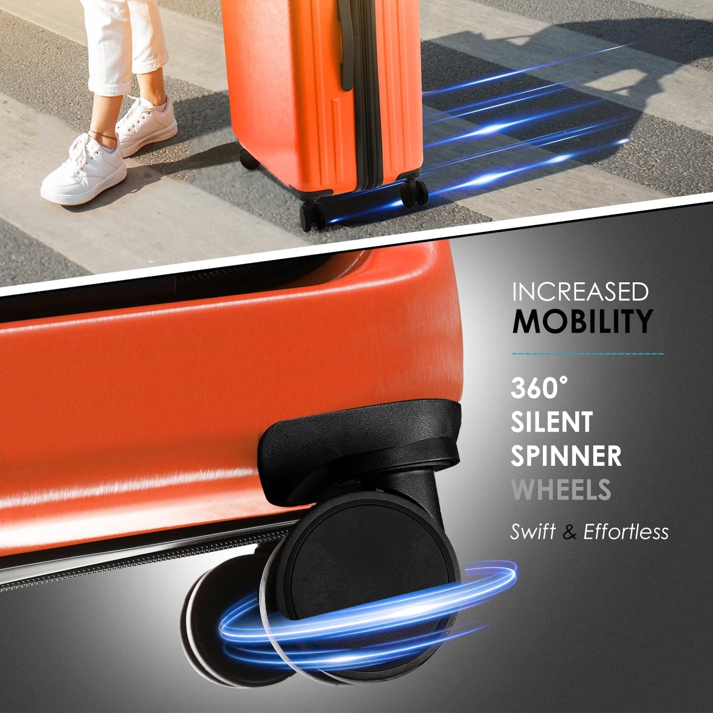 22 Inch Carry On Luggage 22x14x9 Airline Approved, Carry On Suitcase with Wheels, Hard-shell Carry-on Luggage, Durable Luggage Carry-On, Orange Small Suitcase with Cosmetic CaseBag