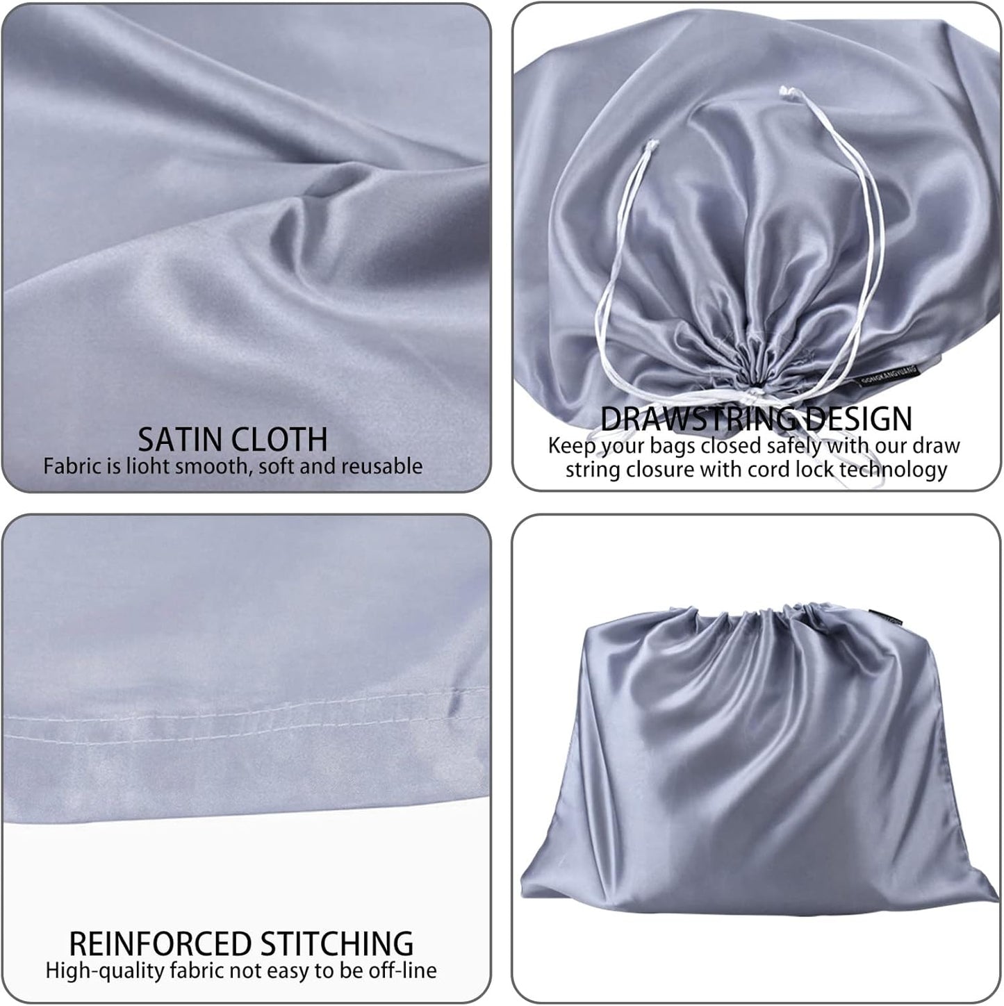 6 Pack Dust Bags for Handbags Silk Dust Cover Bag for Handbags Purses Shoes Boots, Silk Dustproof Drawstring Bag Travel Storage Pouch (Gray, 19.6 × 15.7 in)