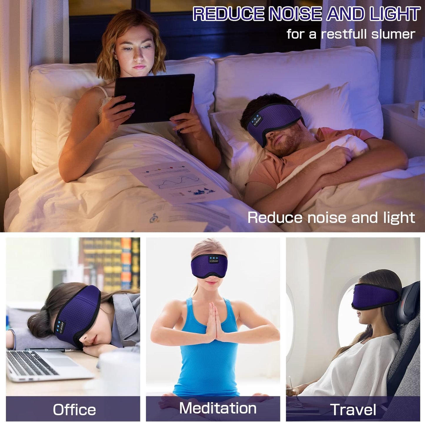 LC-dolida Sleep Headphones, Sleep Mask Bluetooth Wireless Music Eye Mask, Sleeping Headphones for Side Sleepers Sleep Mask with Bluetooth Headphones Ultra-Thin Stereo Speakers Perfect for Sleeping