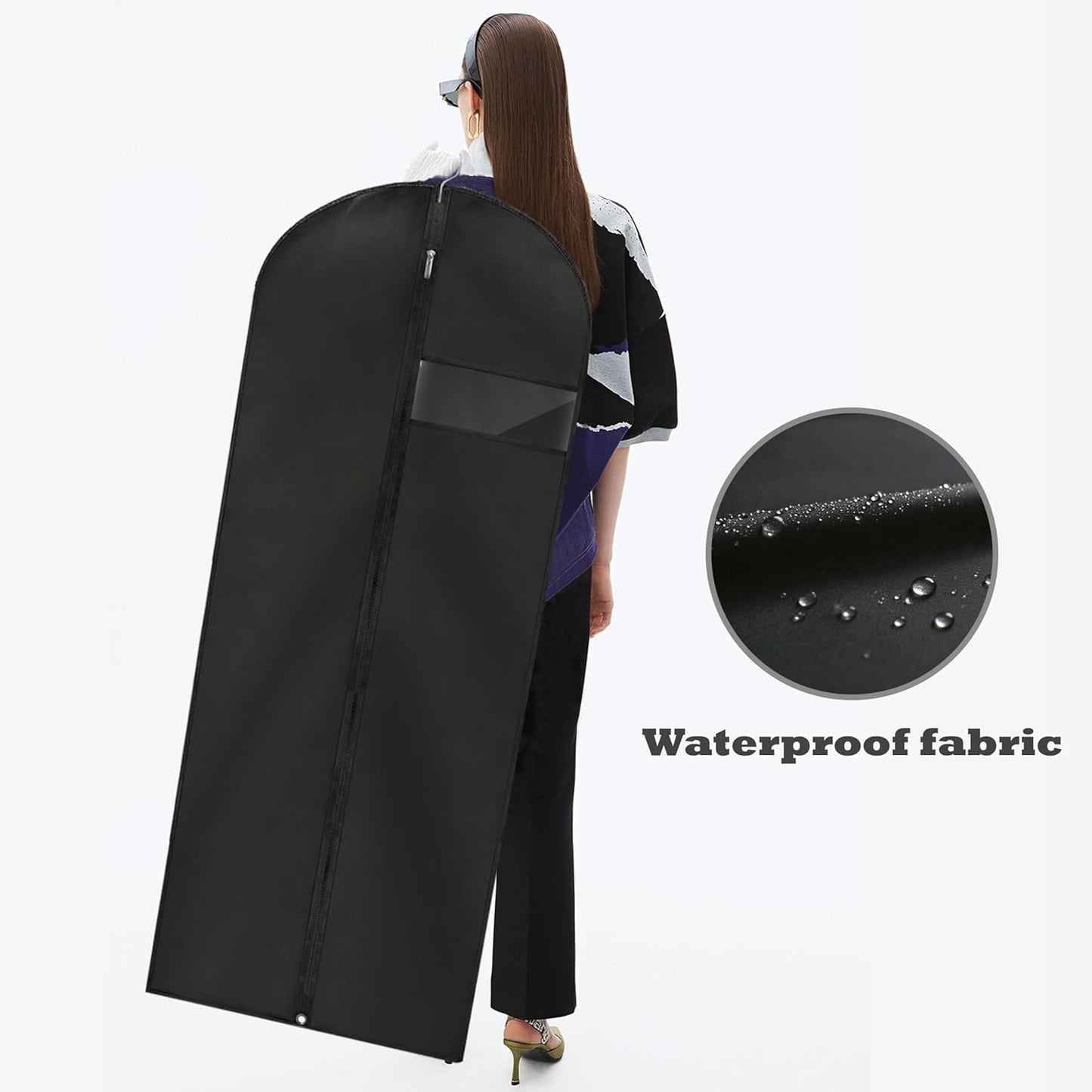 Dress Bags for Gowns Long, 65'' Garment Bags for Hanging Clothes, Suit Bag Cover for Storage and Travel, 2 Pack (Black)