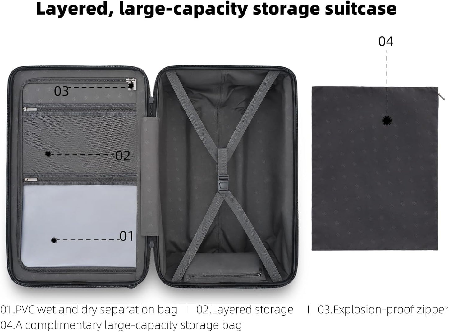 NINETYGO Trunk Luggage 24 Inch, Medium Checked Luggage with Double Spinner Wheels, Anti-Burst Zipper, Hard Case PC Suitcase, Lightweight Travel Luggage, TSA Approved (Slate Grey, Hudson)