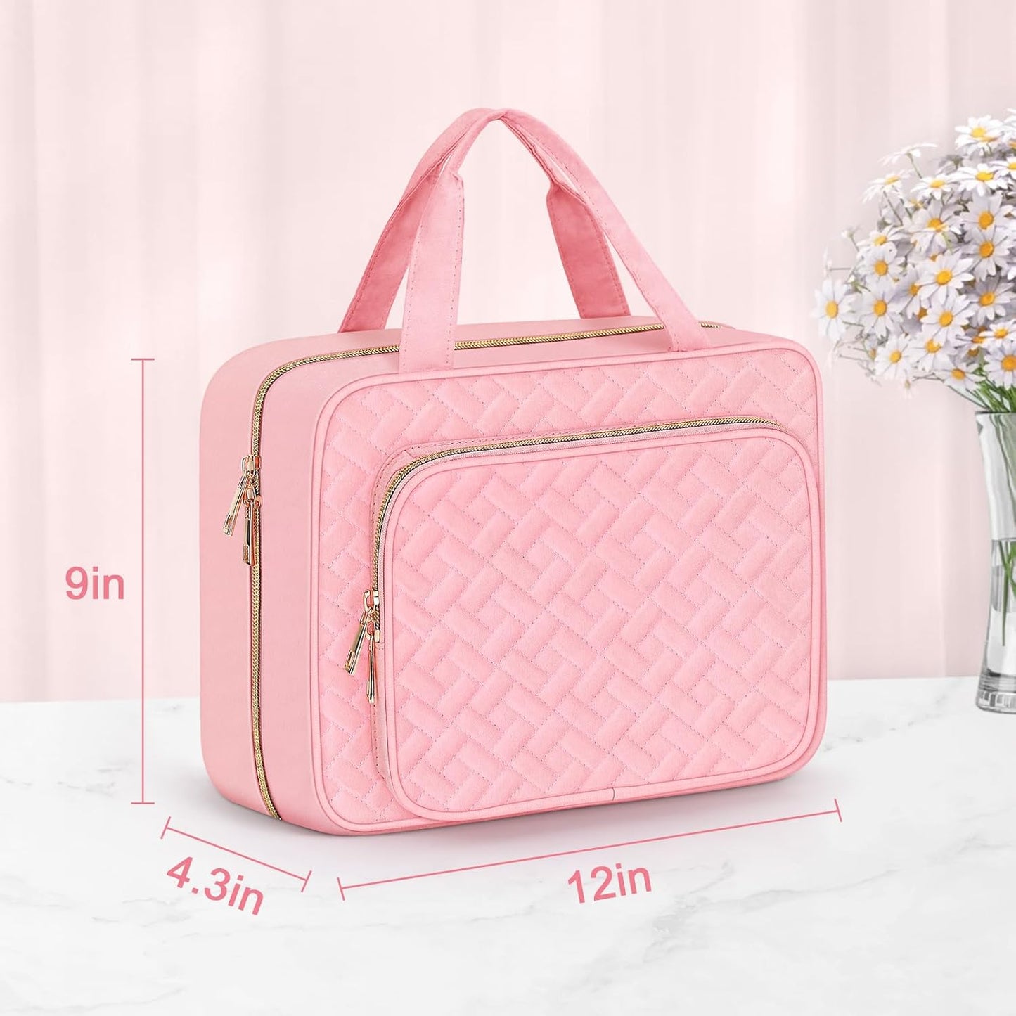 Wedama Toiletry Bag for Women, Large Cosmetic Travel Bag, Hanging Toiletry Bag for Bathroom, Thickened PVC Waterproof Travel Makeup Bag, Toiletries Bag for Travel Business Trips and Camping, Pink