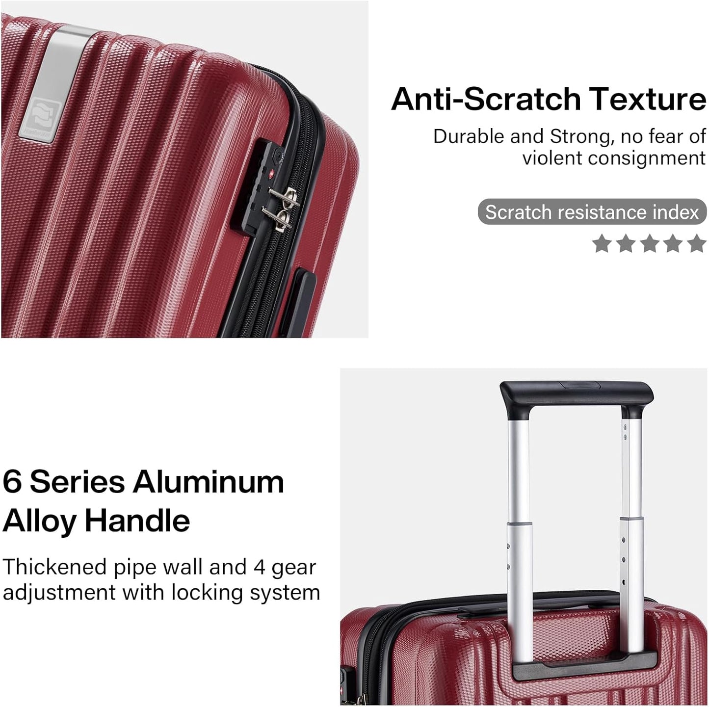 Hanke 24 Inch Expandable Checked Luggage Lightweight PC Hard Case Luggage Suitcases with Wheels TSA Luggage Rolling Large Suitcase Travel Luggage Bag for Go to University(Burgundy)