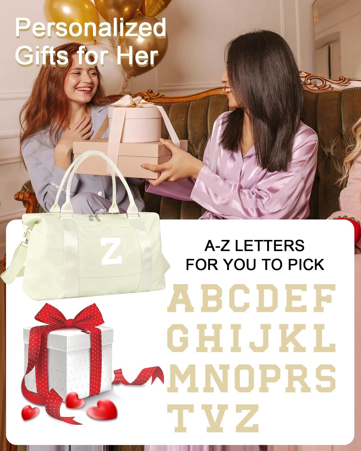 Initial Travel Duffel Bag Sports Gym Bag for Kids Teen Birthday Gifts,Beige Personalized Weekender Bag Carry On Dance Bags for Women Men,Waterproof Monogram Overnight Bag with Trolley Sleeve(Letter Z)