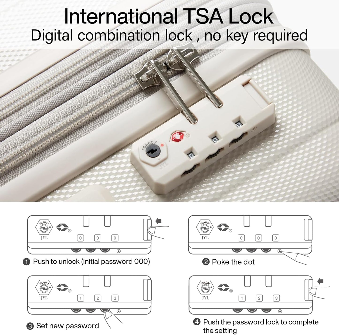 Hanke 24 Inch Expandable Checked Luggage Lightweight PC Hard Case luggage Suitcases with Wheels Travel Luggage Rolling Large Suitcase Travel Luggage Bag for Go To University.(Ivory White)